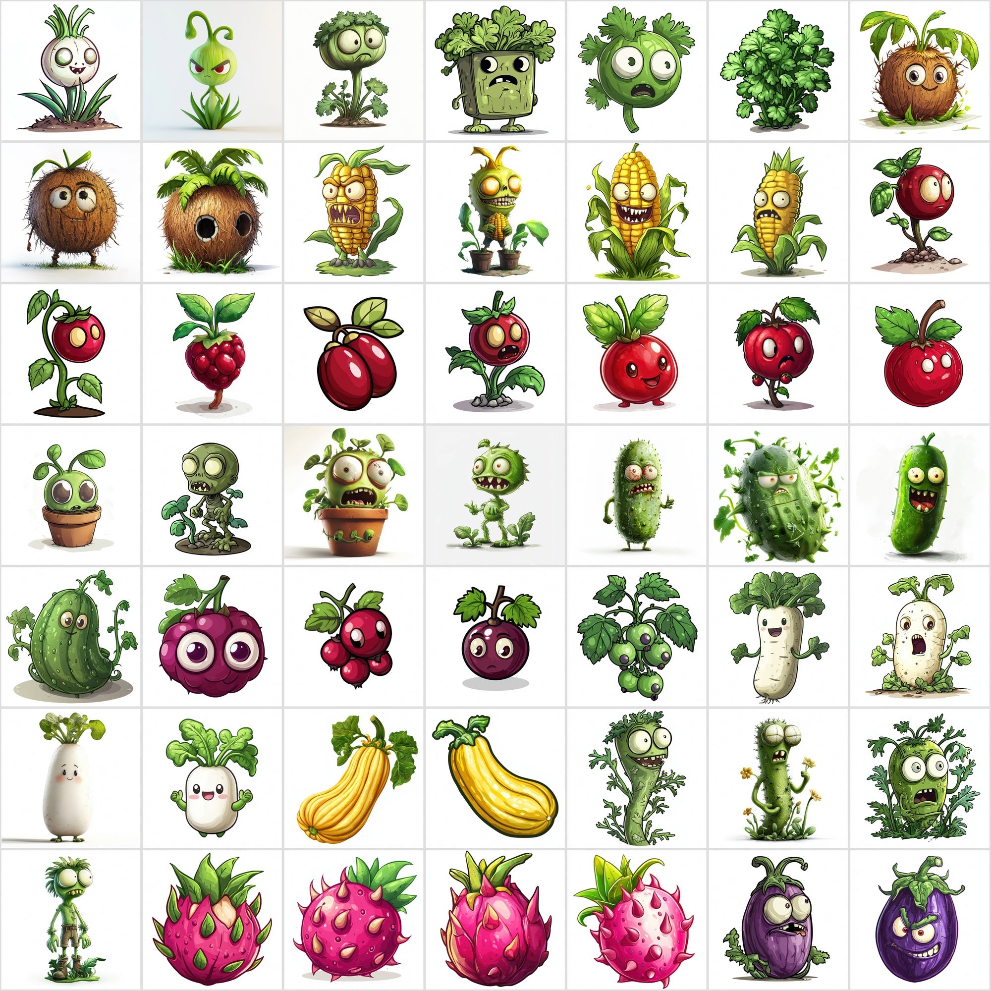 550 High-Resolution Fruits & Veggies Zombies-Themed Images