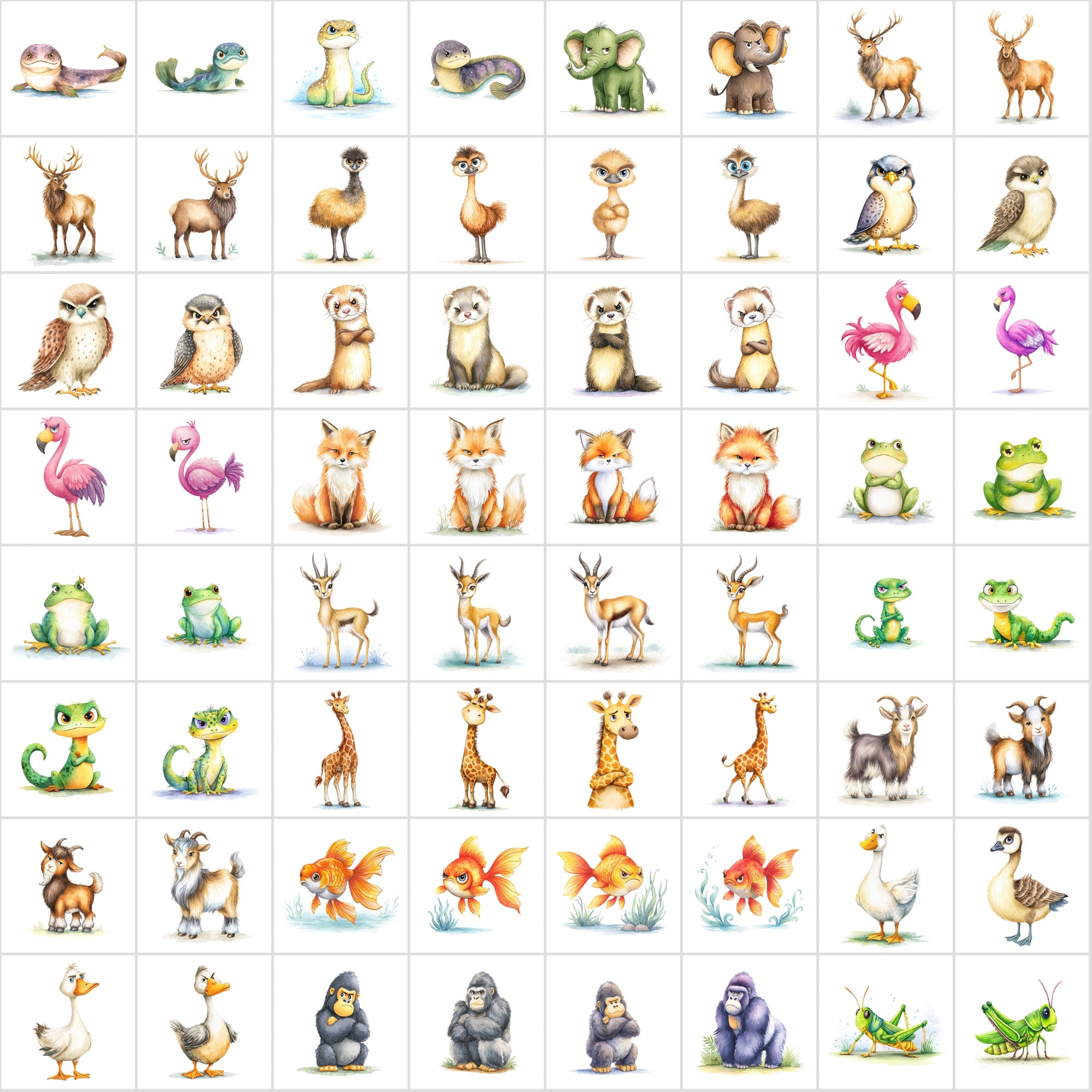 610 Grumpy Animal Illustrations