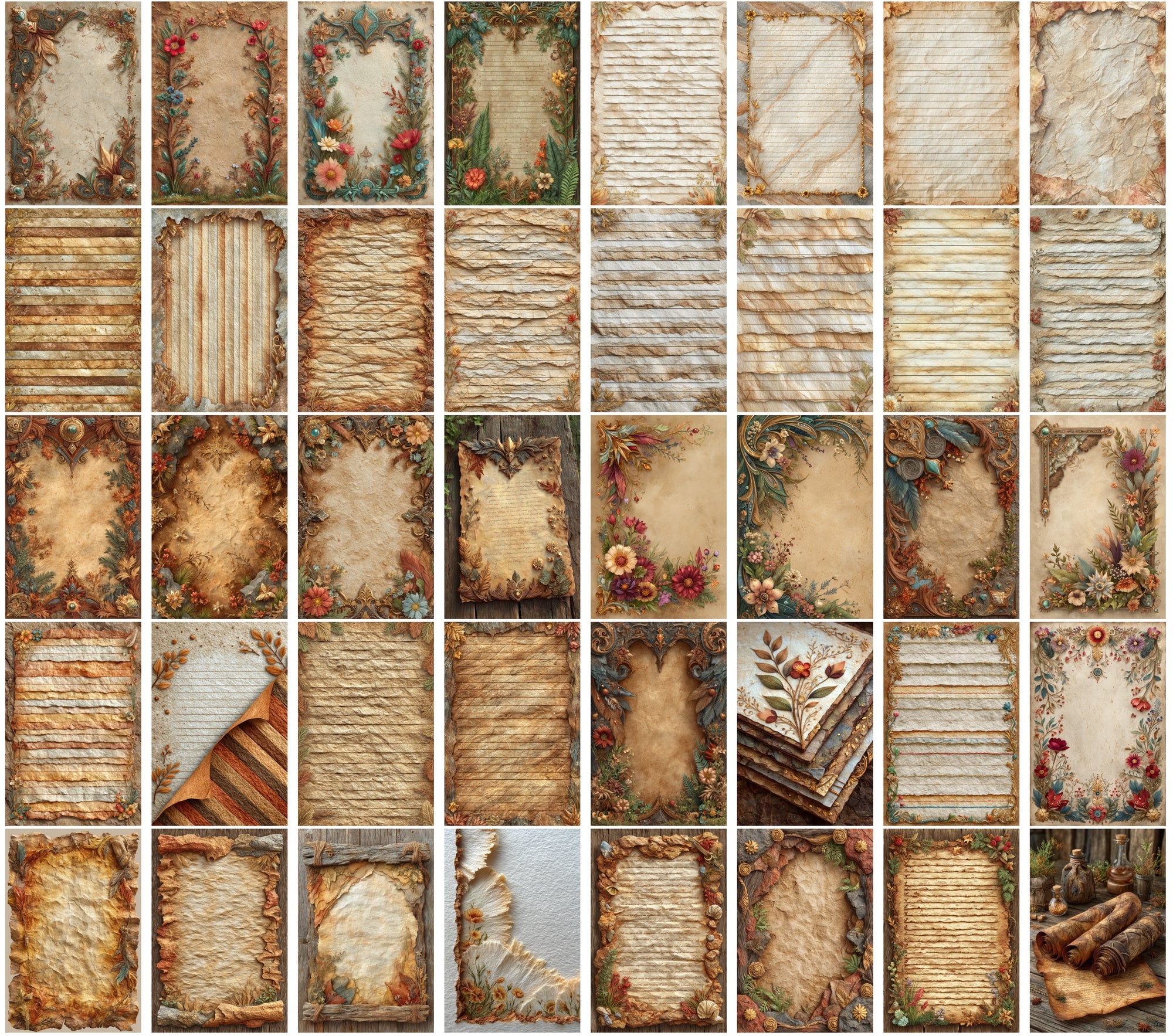 590 Vintage Christmas Parchment Pages | Lined Stationery, Antique Paper, JPG, Commercial Use