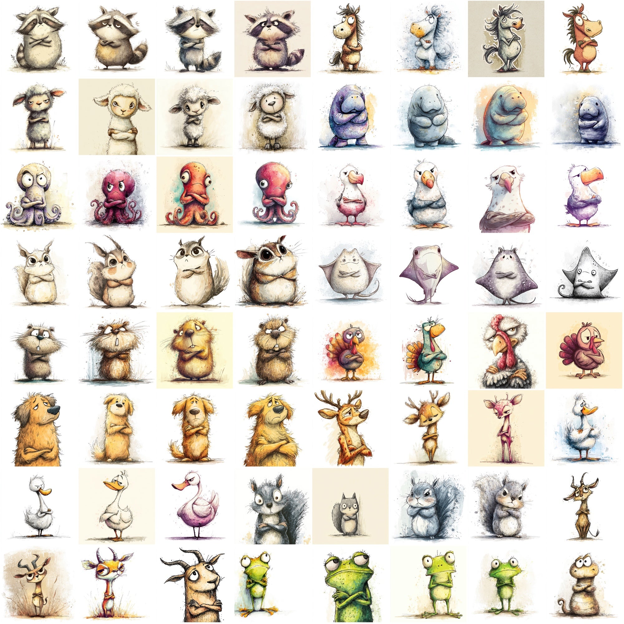 600 Irritated & Angry Cartoon Animal Illustrations – Cute Adorable Characters