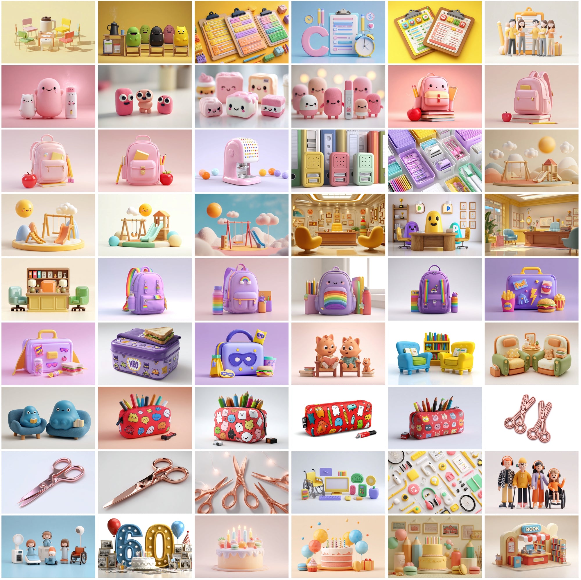 575 Clay Back-to-School Images • Pastel 3D Clipart