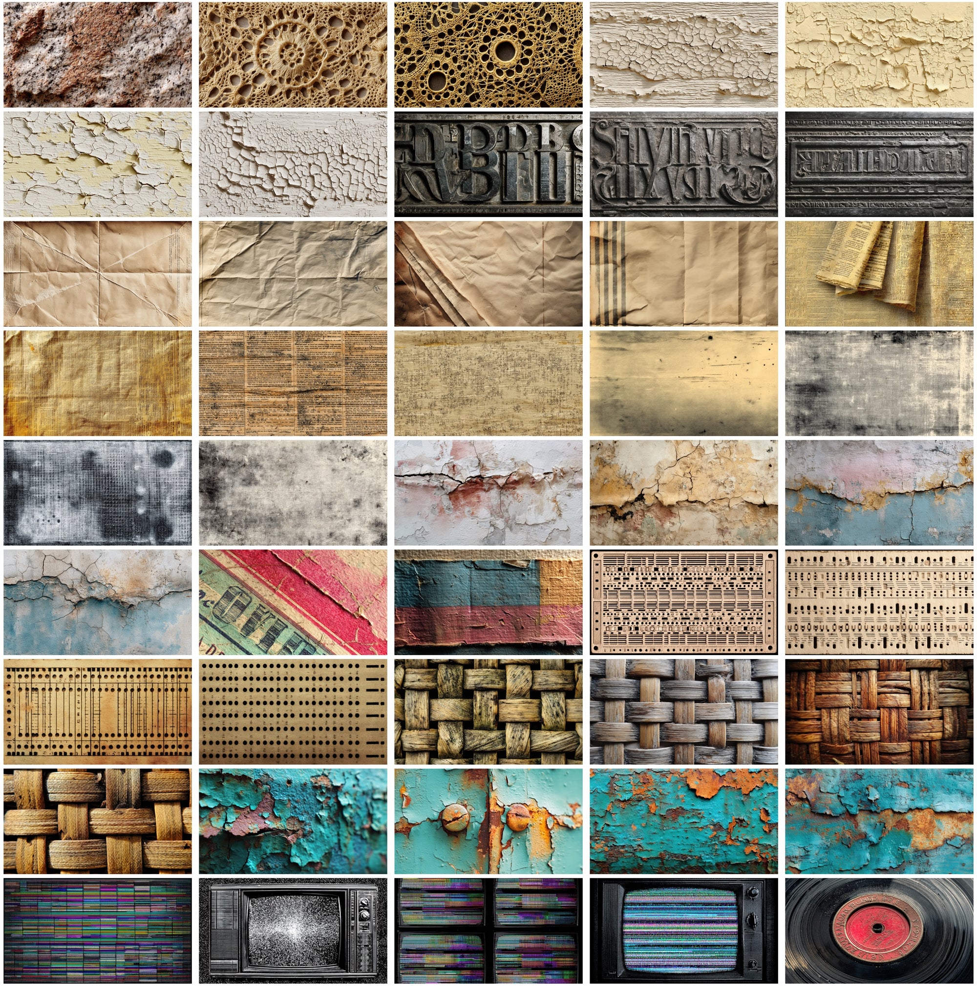 450 Vintage Texture Backgrounds Bundle - High Resolution 6552×3672px - Commercial License - Retro Paper, Fabric, Wood & More
