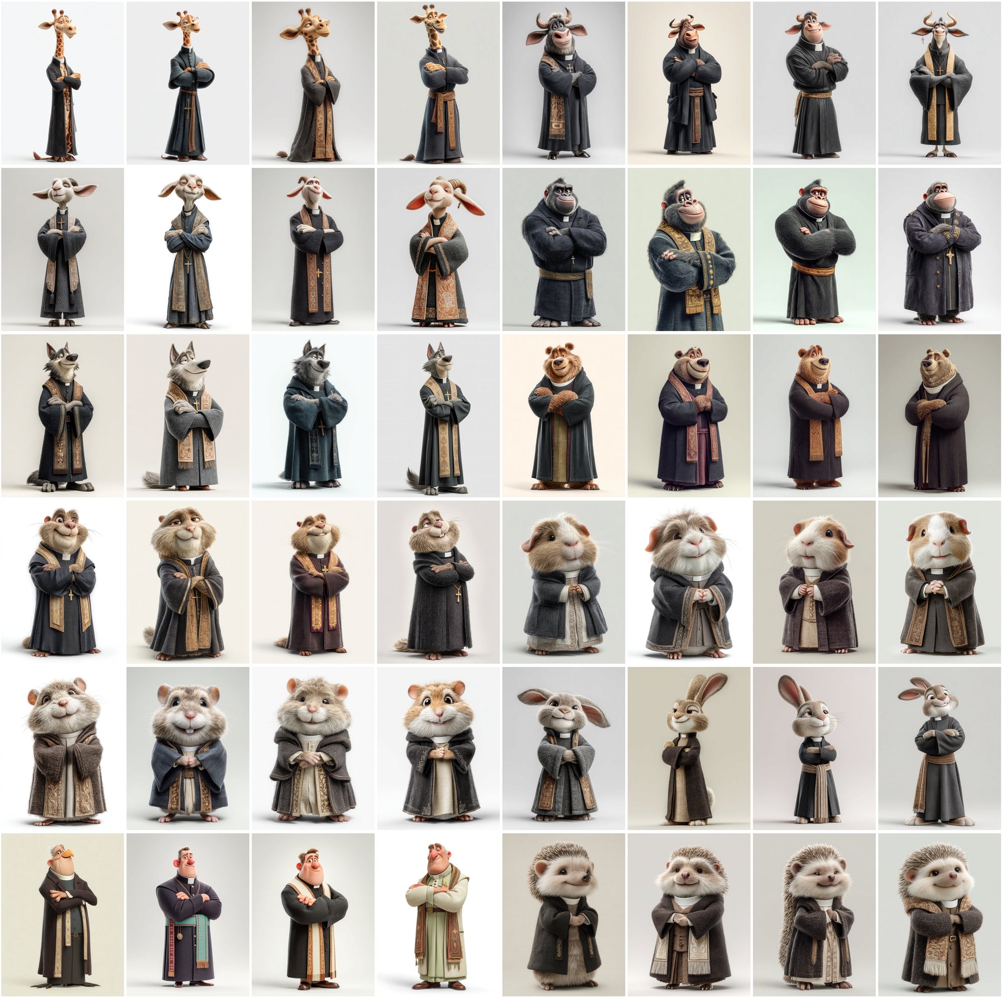 590 Cute Animal Priest Illustrations – High-Resolution JPGs with Commercial License