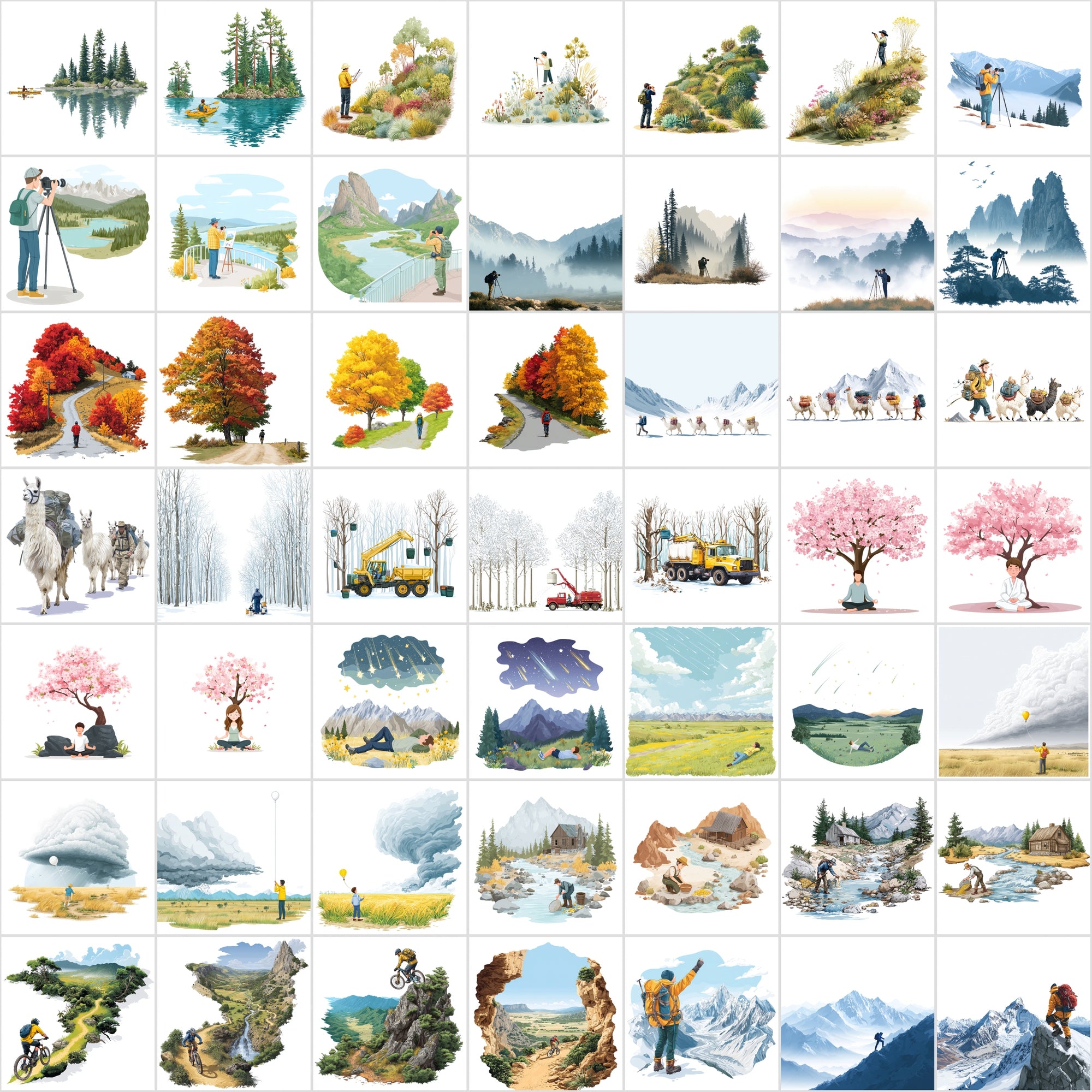 485 Outdoor Adventure Illustrations Bundle | Nature Scenes Digital Art Collection