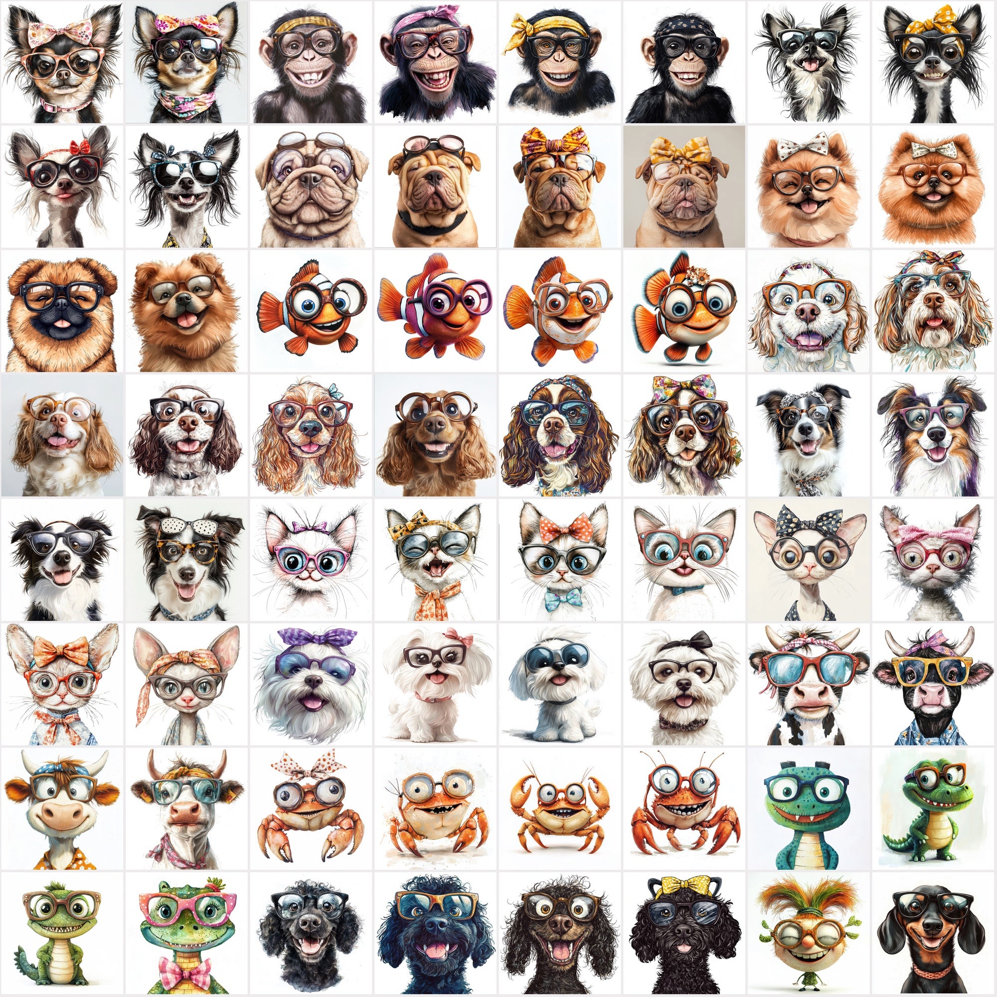 960 Funny Animal Portraits with Eyeglasses & Scarfs