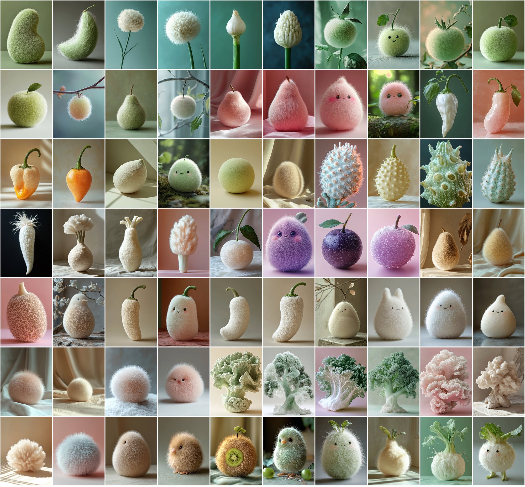 750 Fluffy Fruits & Vegetables Digital Images | Kawaii Food Clipart