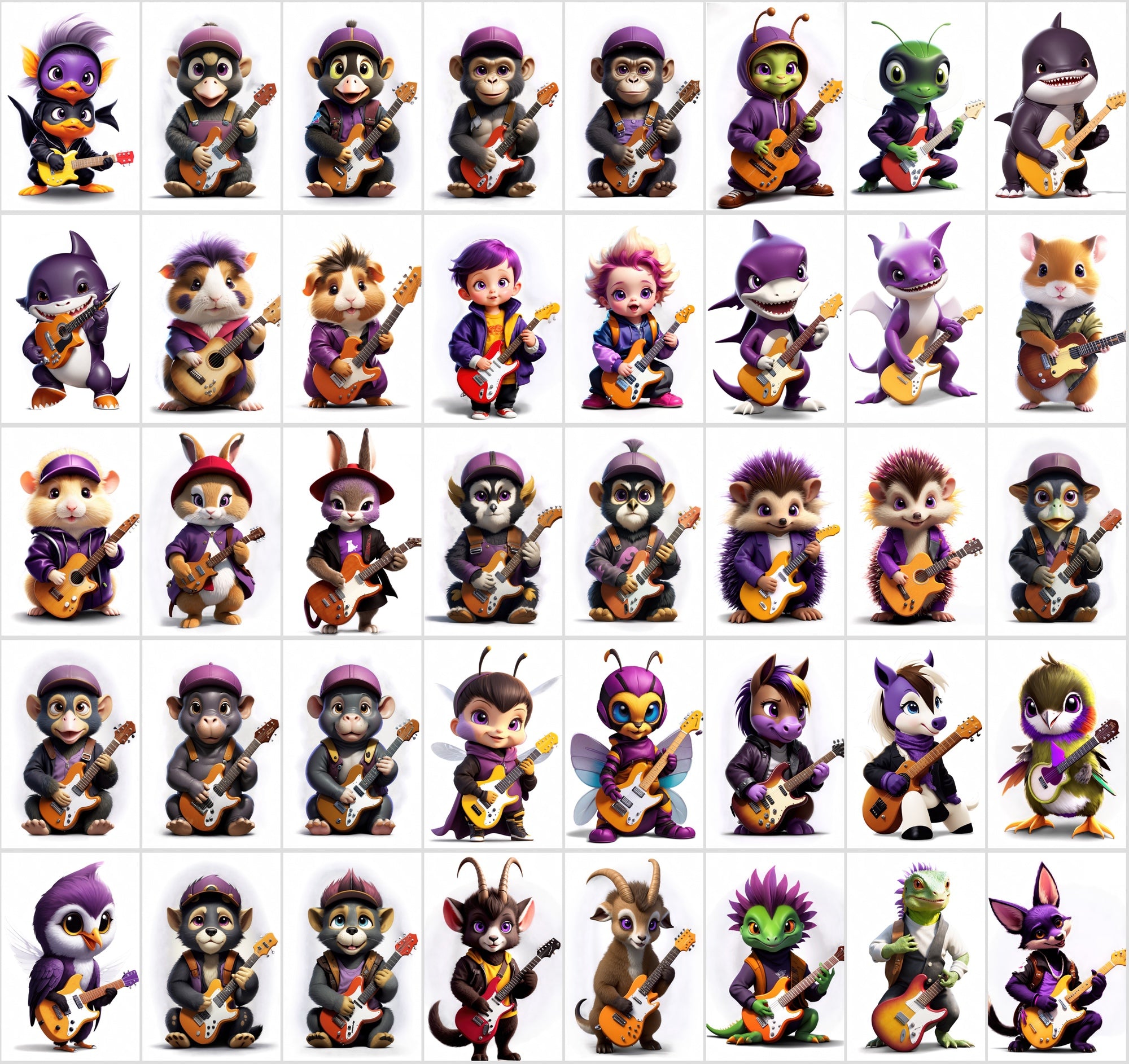 410 Adorable Purple Baby Animals with Guitars