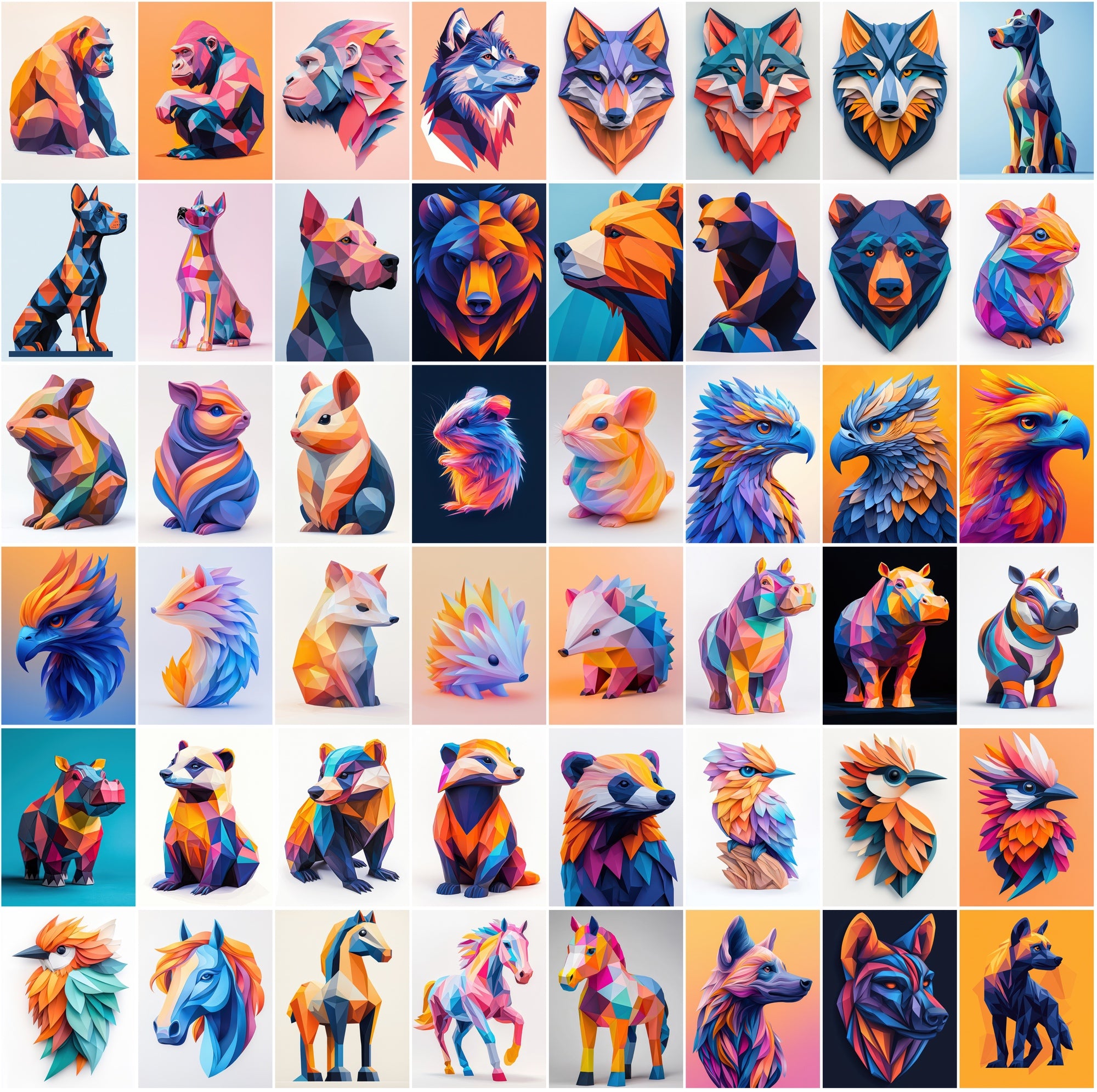 495 Polygon Style Animal Graphics - Vibrant Colorful Animal Art, Commercial License