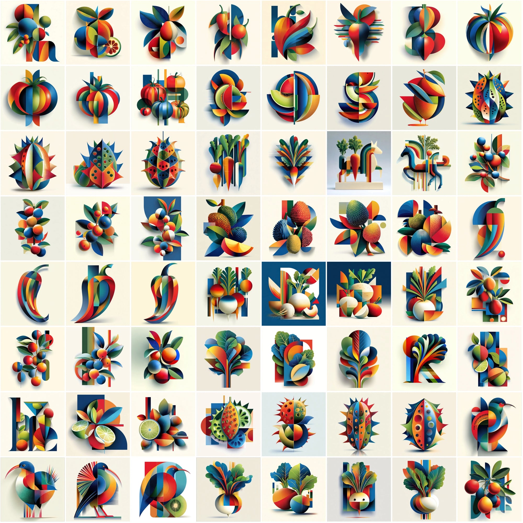 625 Abstract Fruit & Vegetable Illustrations | Colorful Geometric Gradient Food Clipart