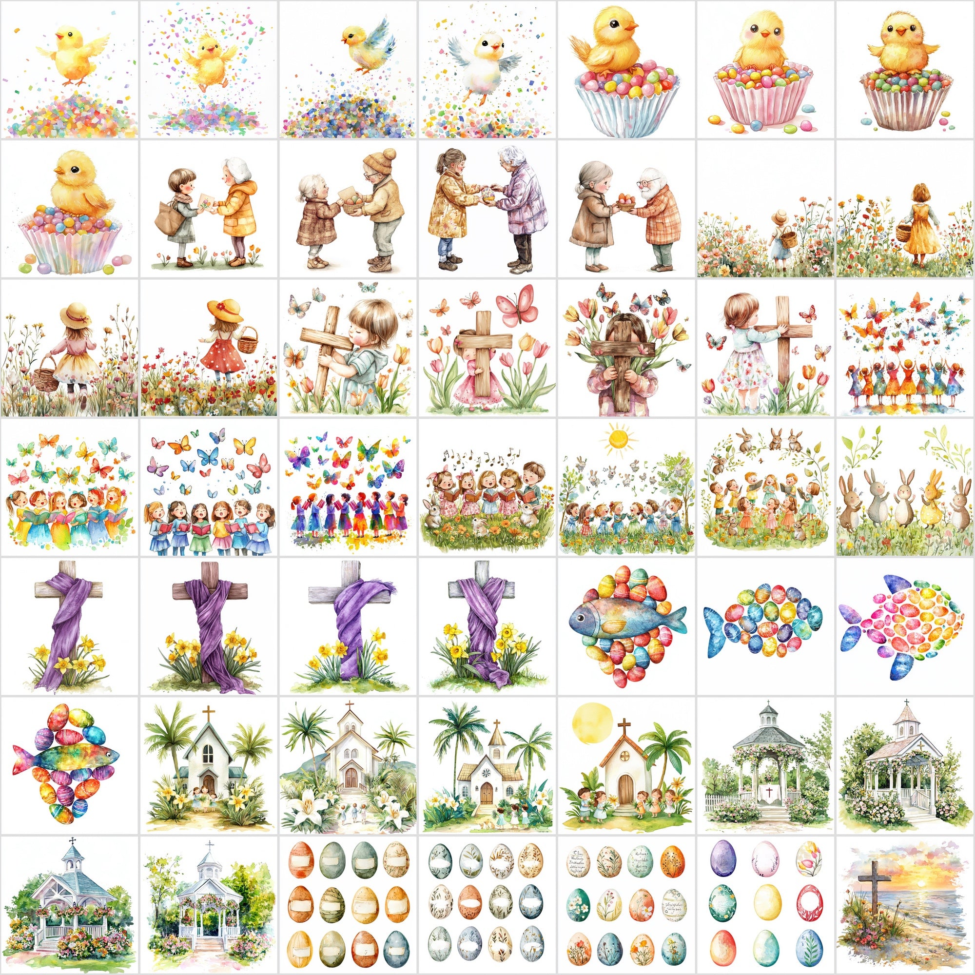 550 Watercolor Easter Clipart | Christian & Spring JPG Bundle