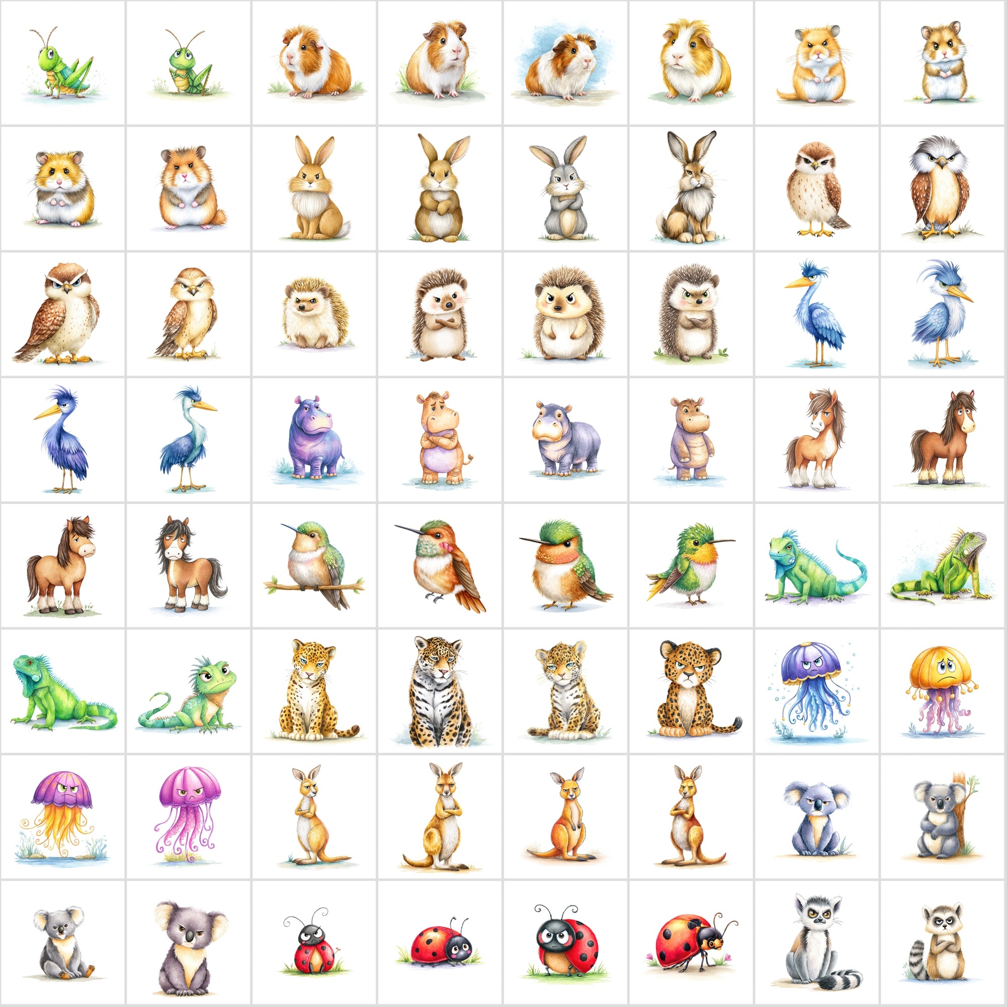 610 Grumpy Animal Illustrations