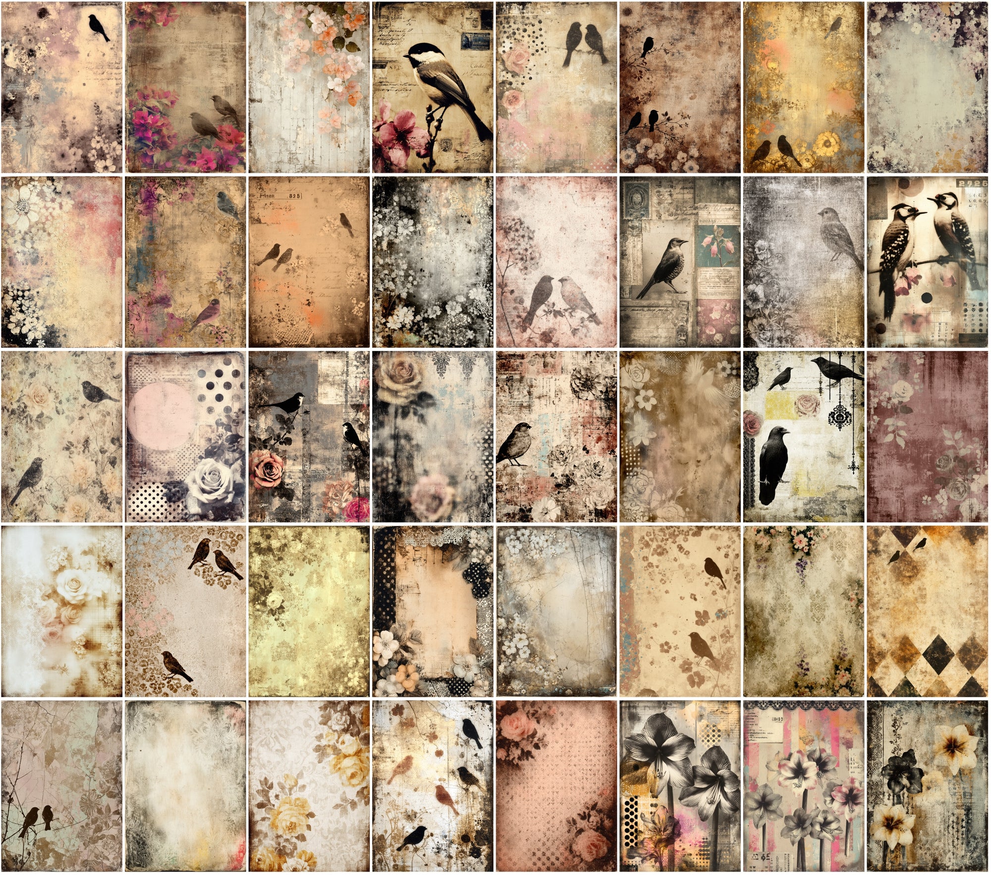 580 Vintage Backgrounds – Elegant Floral & Bird Patterns