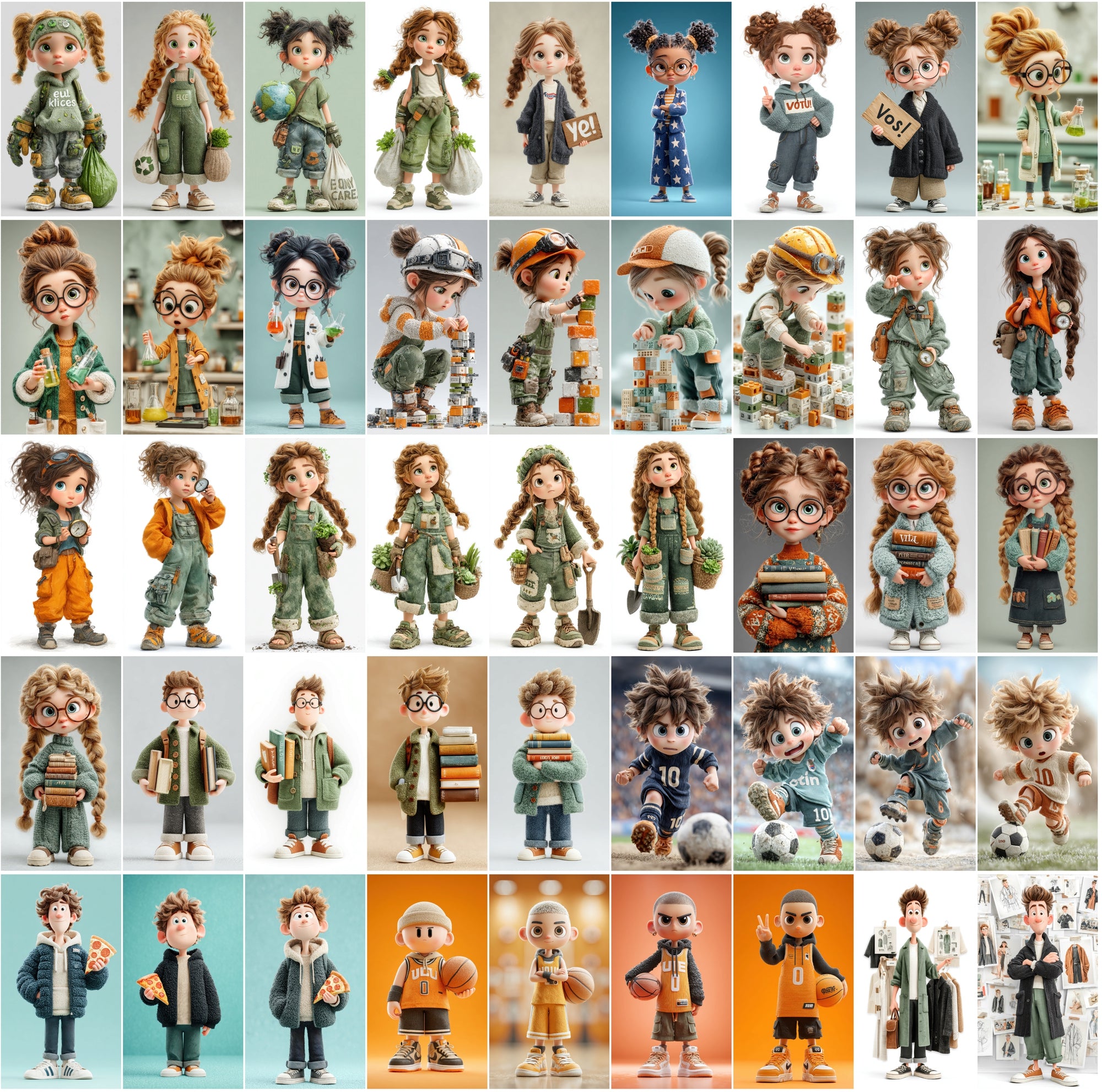 625 Cartoon 3D Boy & Girl Characters – High-Res JPGs with Commercial License