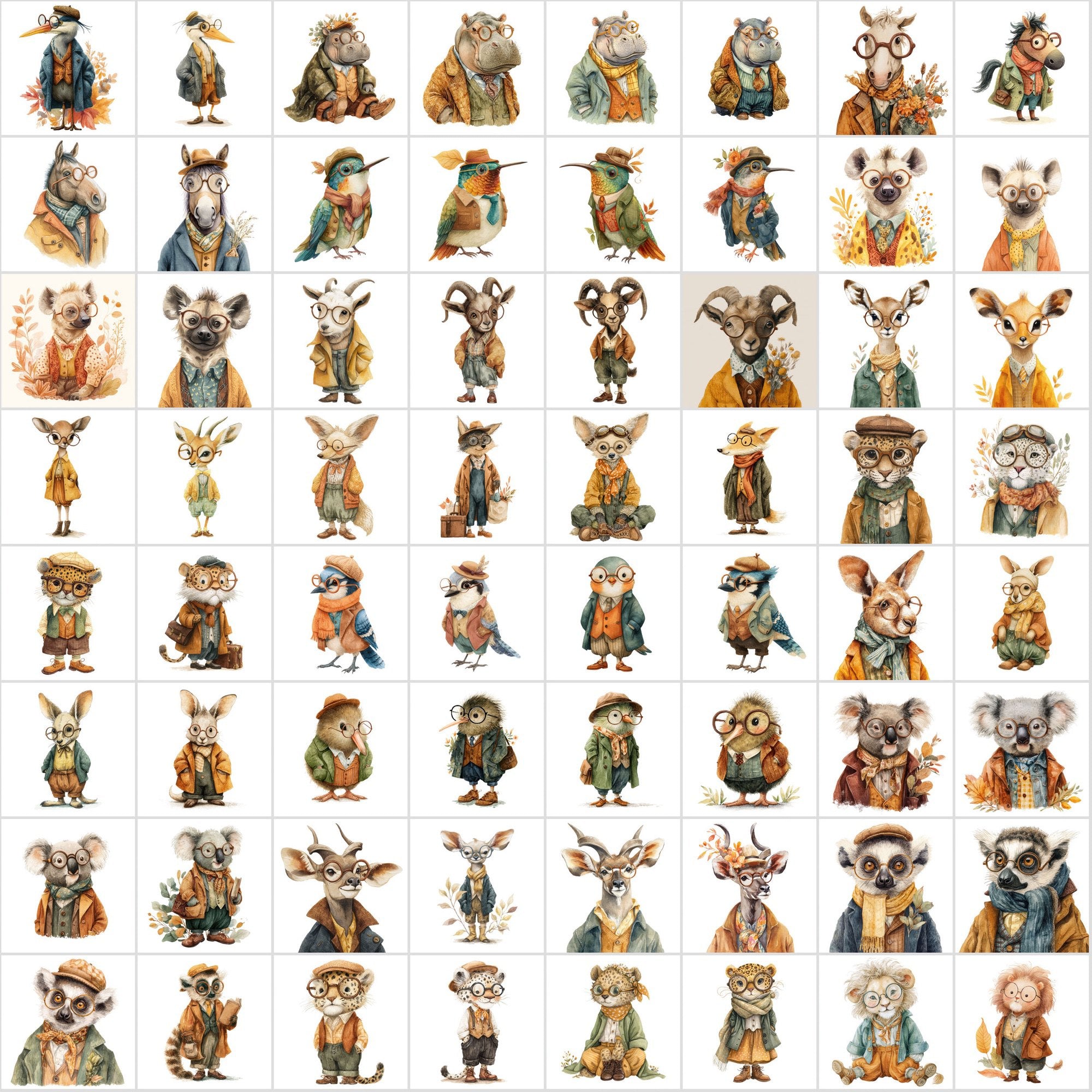 600 Adorable Watercolor Animal Illustrations – Vintage Fall Style