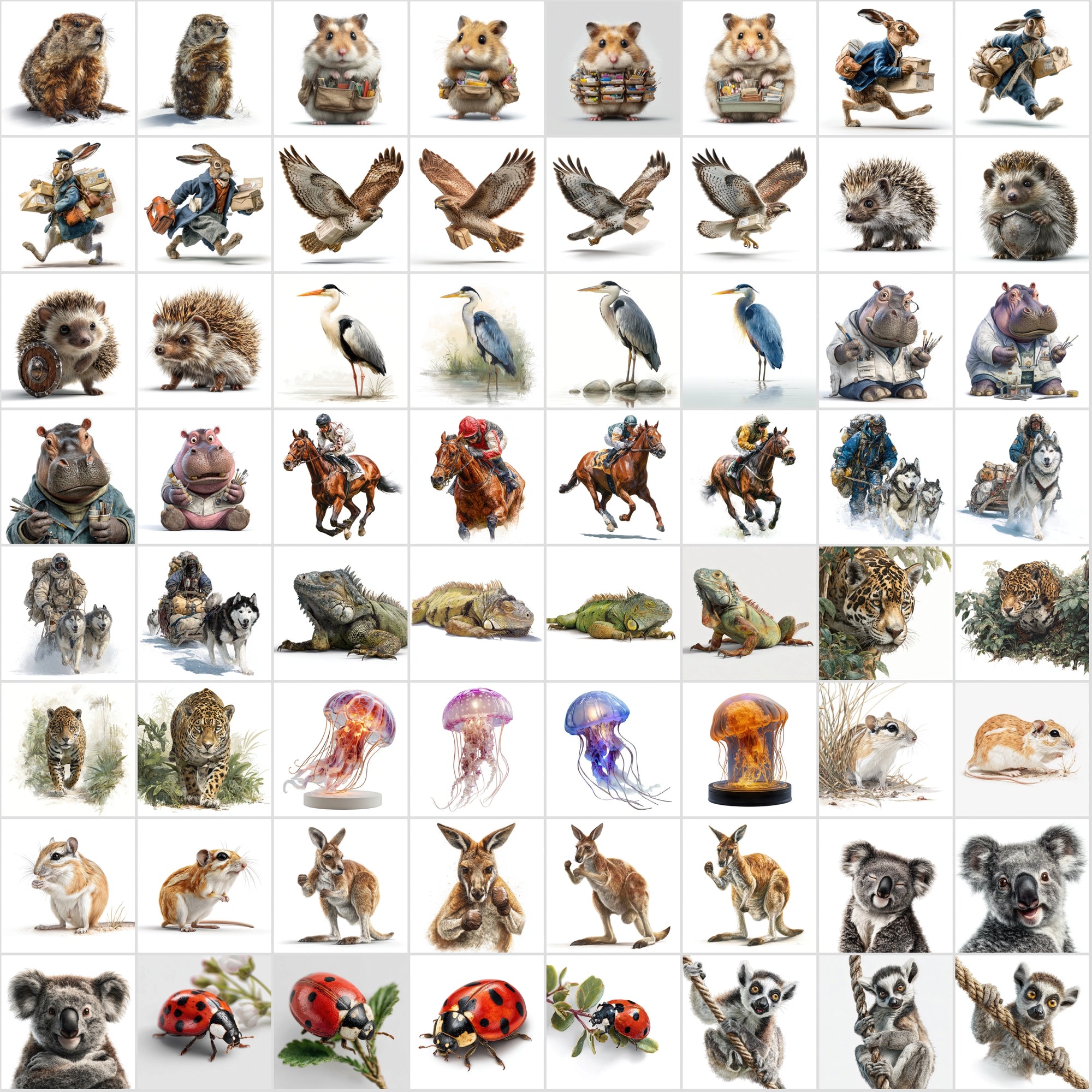 570 Realistic Animal Illustrations in Unique Professions