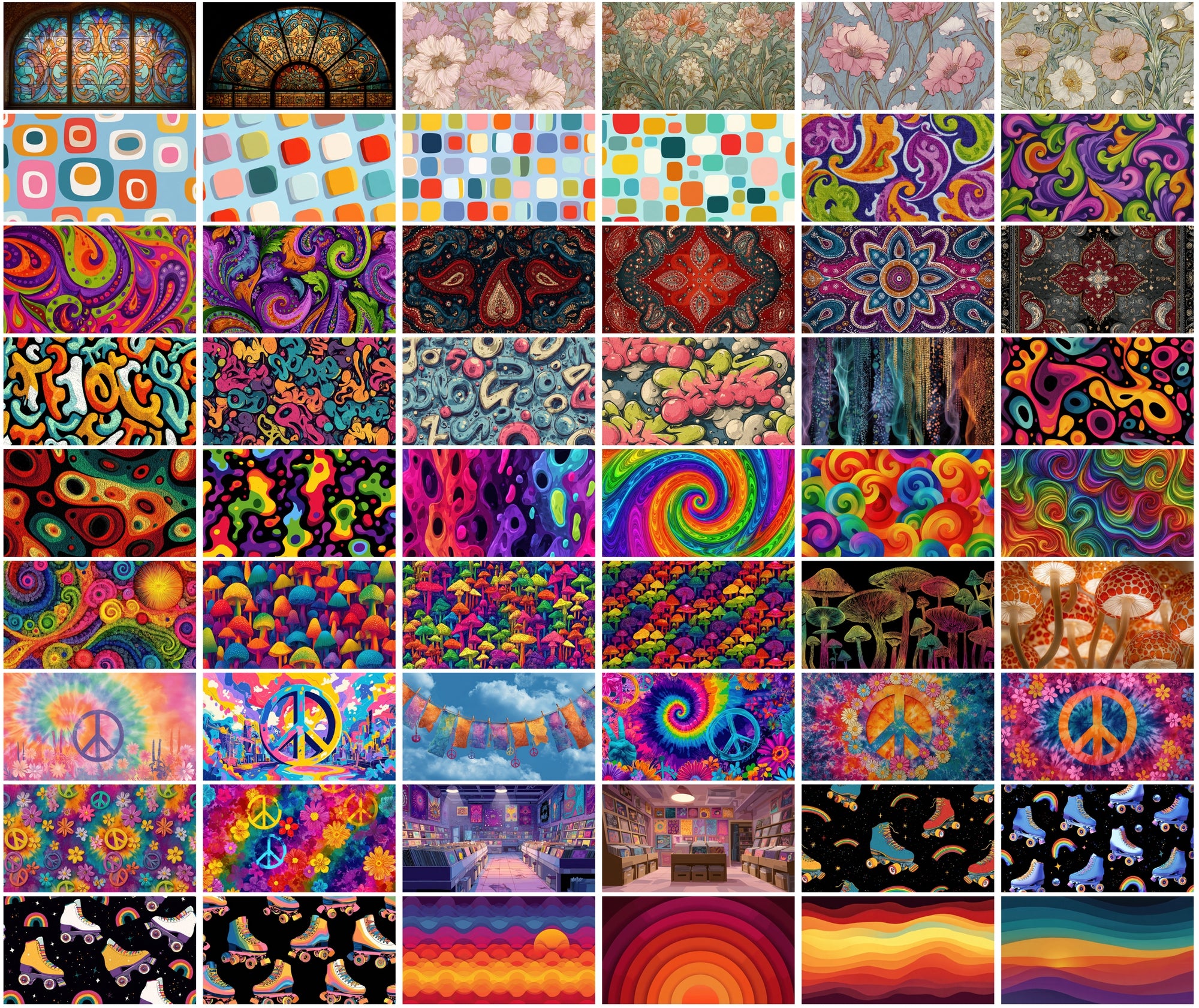 550 Retro Backgrounds Bundle | Vintage Mid-Century & Groovy 70s Patterns