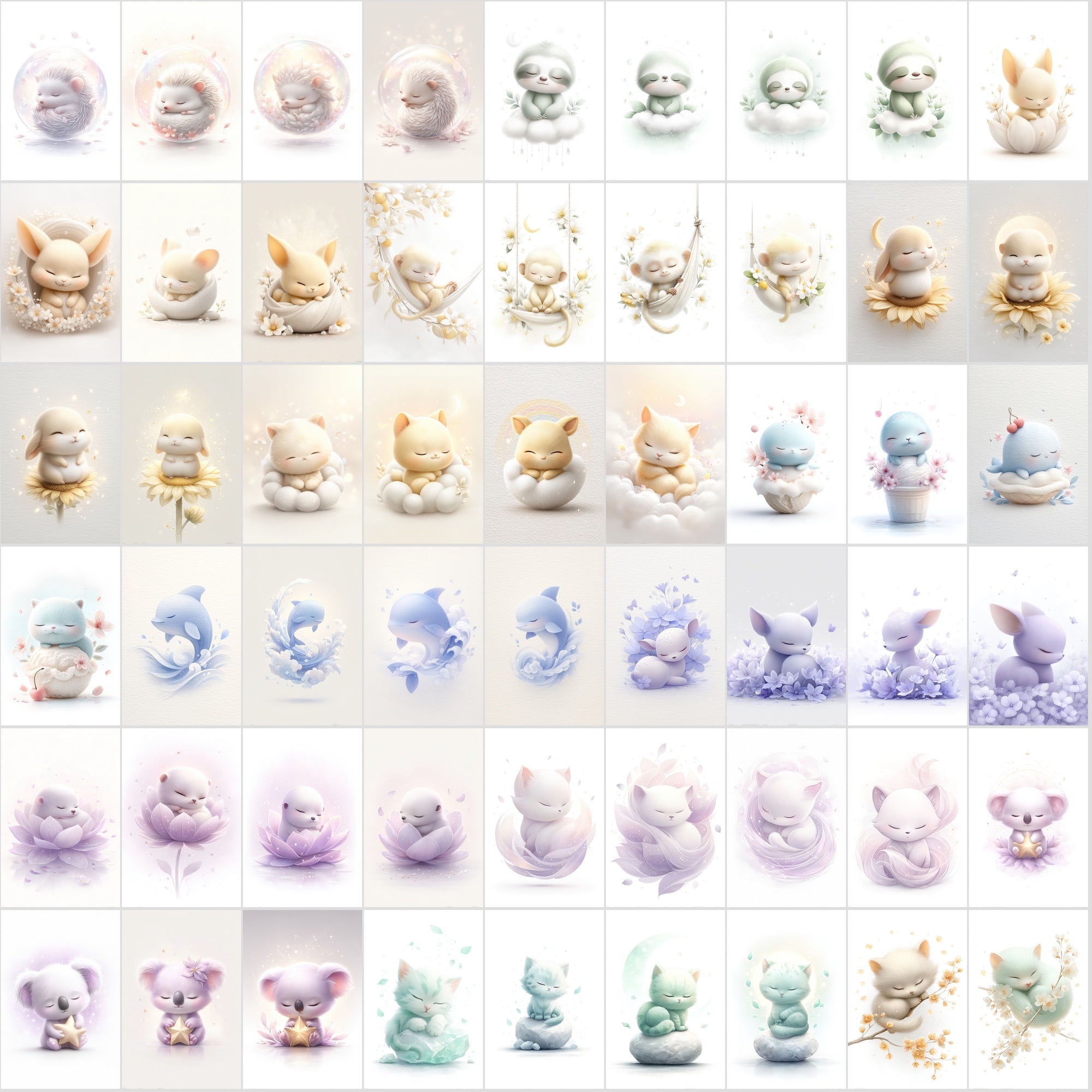 480 Watercolor Baby Animal Clipart, Dreamy Nursery Art Bundle, Pastel Illustrations, Commercial Use JPG