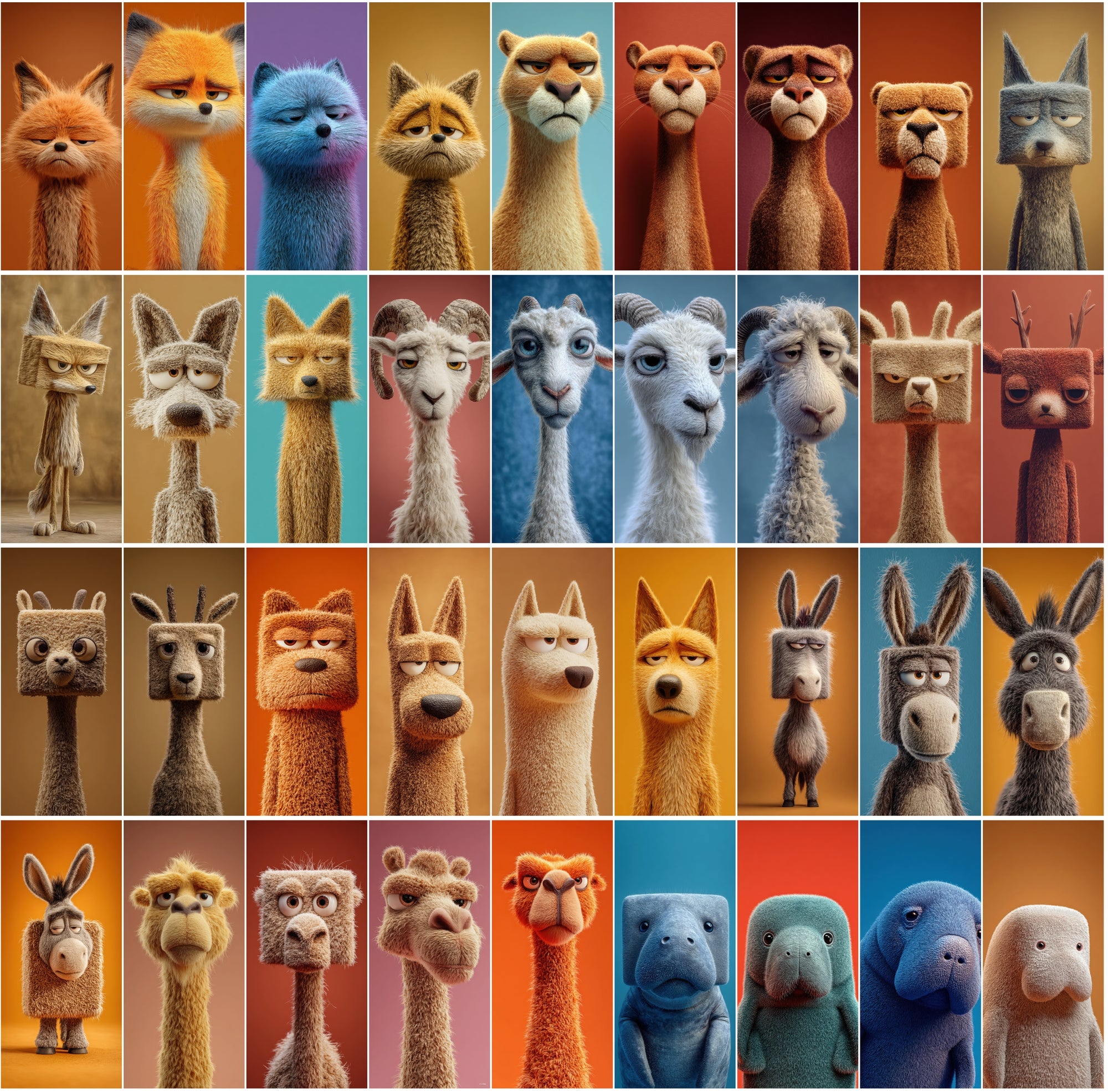 615 Tired Square-Headed Animals Clipart – 3D Cute Animal Bundle