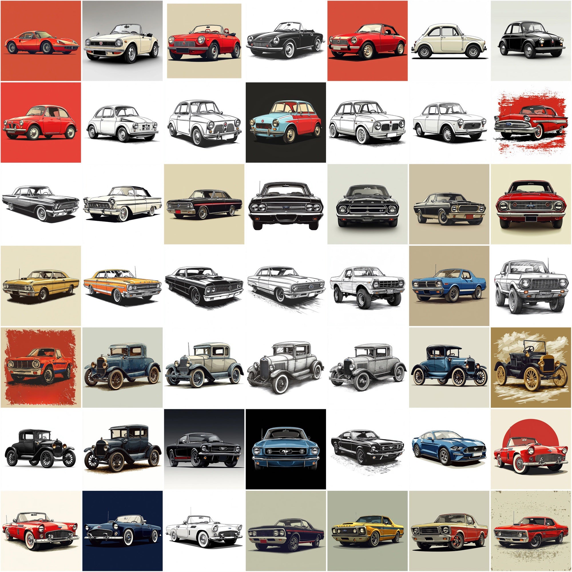 530 Classic Car Illustration Images β High-Res Retro Style JPGs with Commercial License