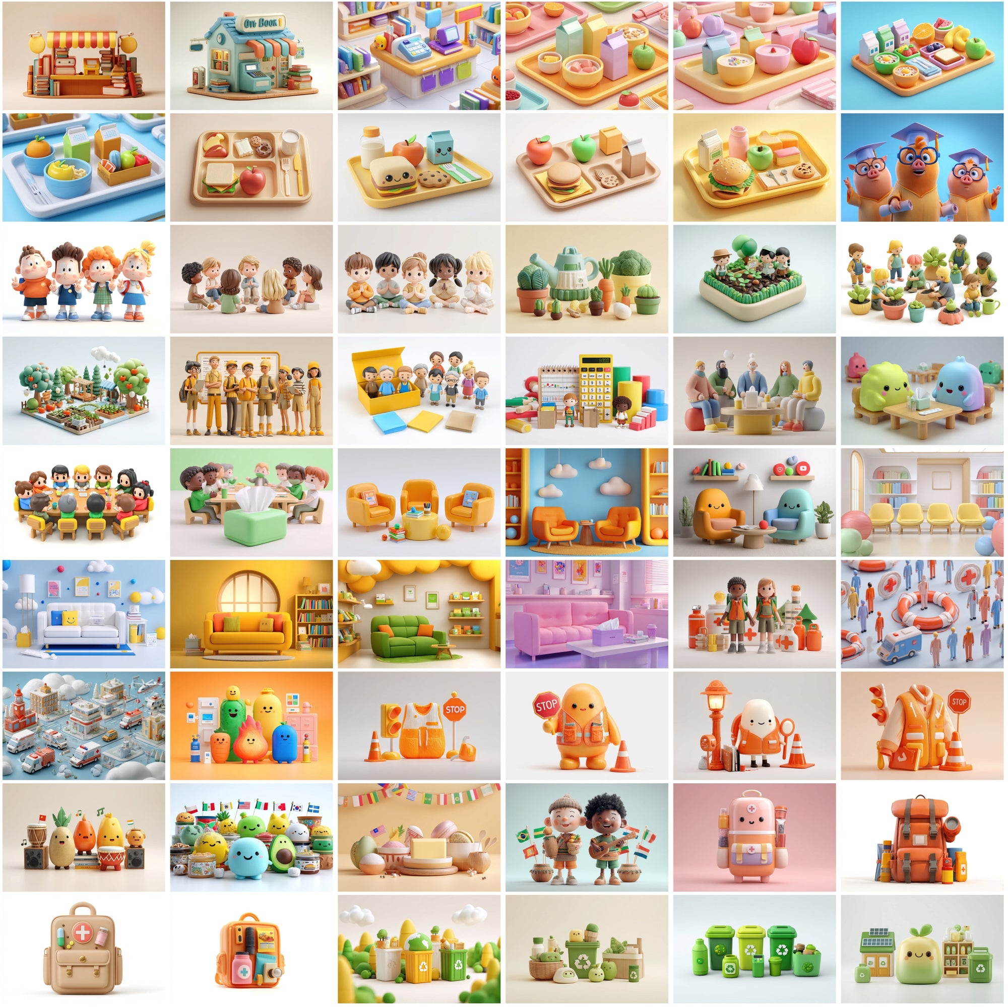 575 Clay Back-to-School Images • Pastel 3D Clipart