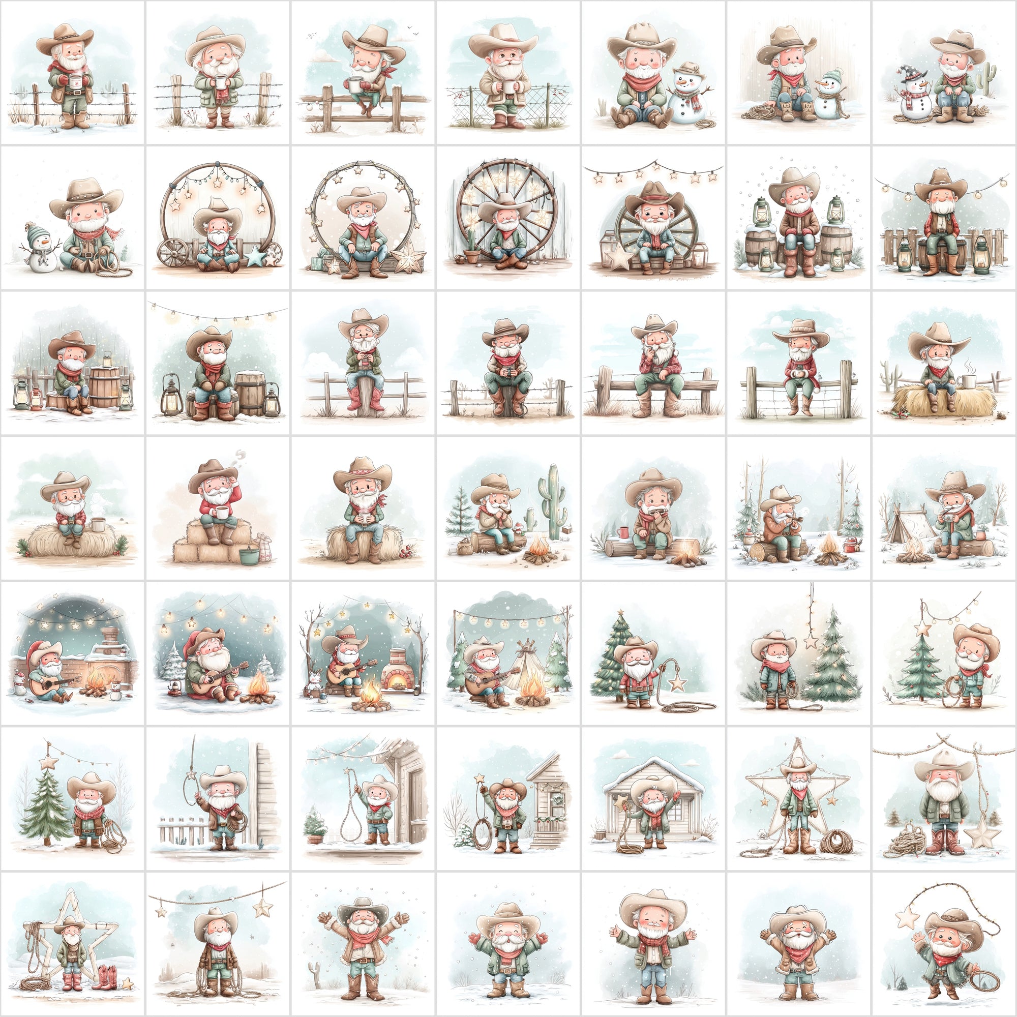600 Winter Cowboy Christmas Images – Cozy Western Holiday Art, Santa & Cowgirl Scenes, Rustic Ranch Aesthetic, Commercial Use JPG