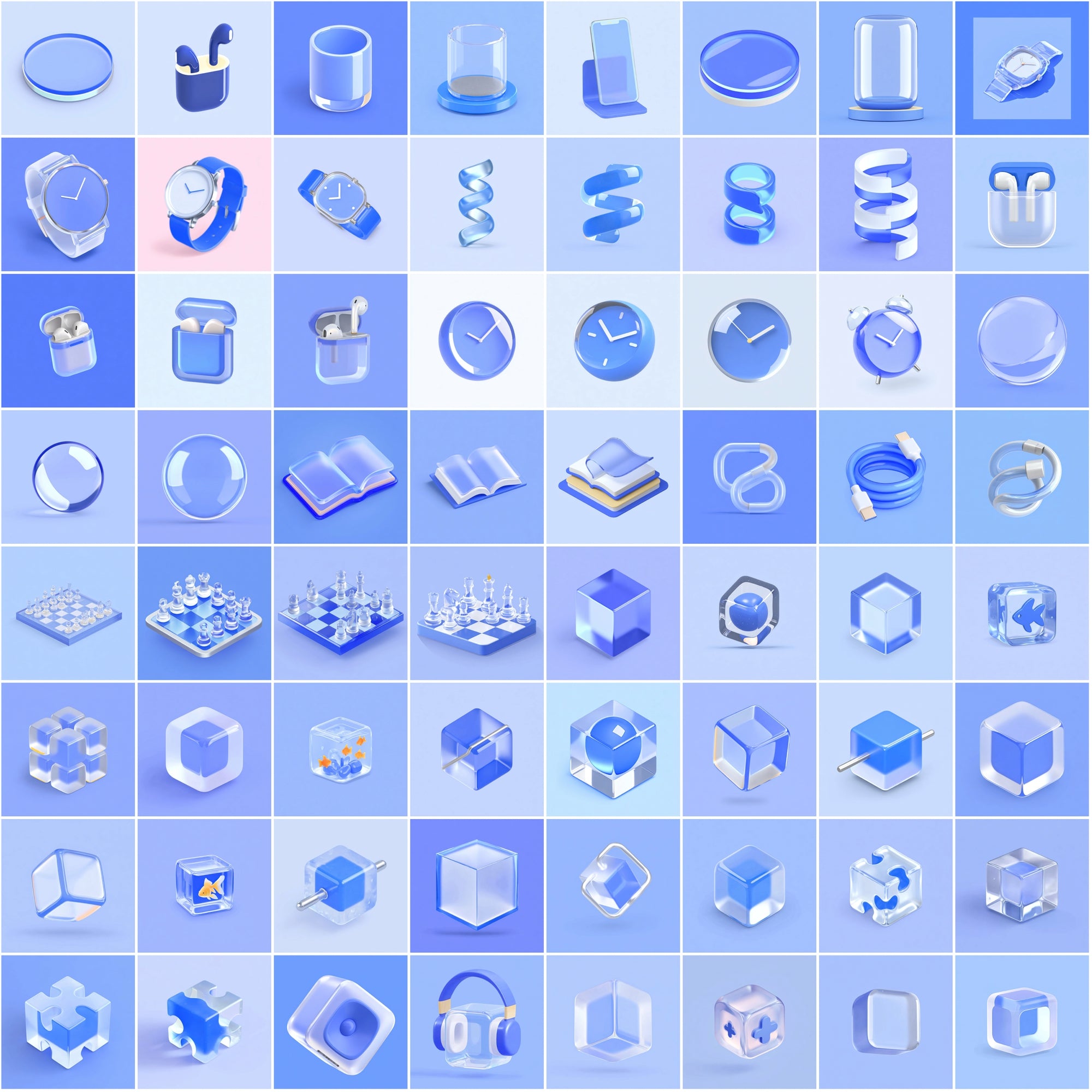 580 Frosted Glass 3D Renders – Elegant Minimal Glassmorphism Objects Collection