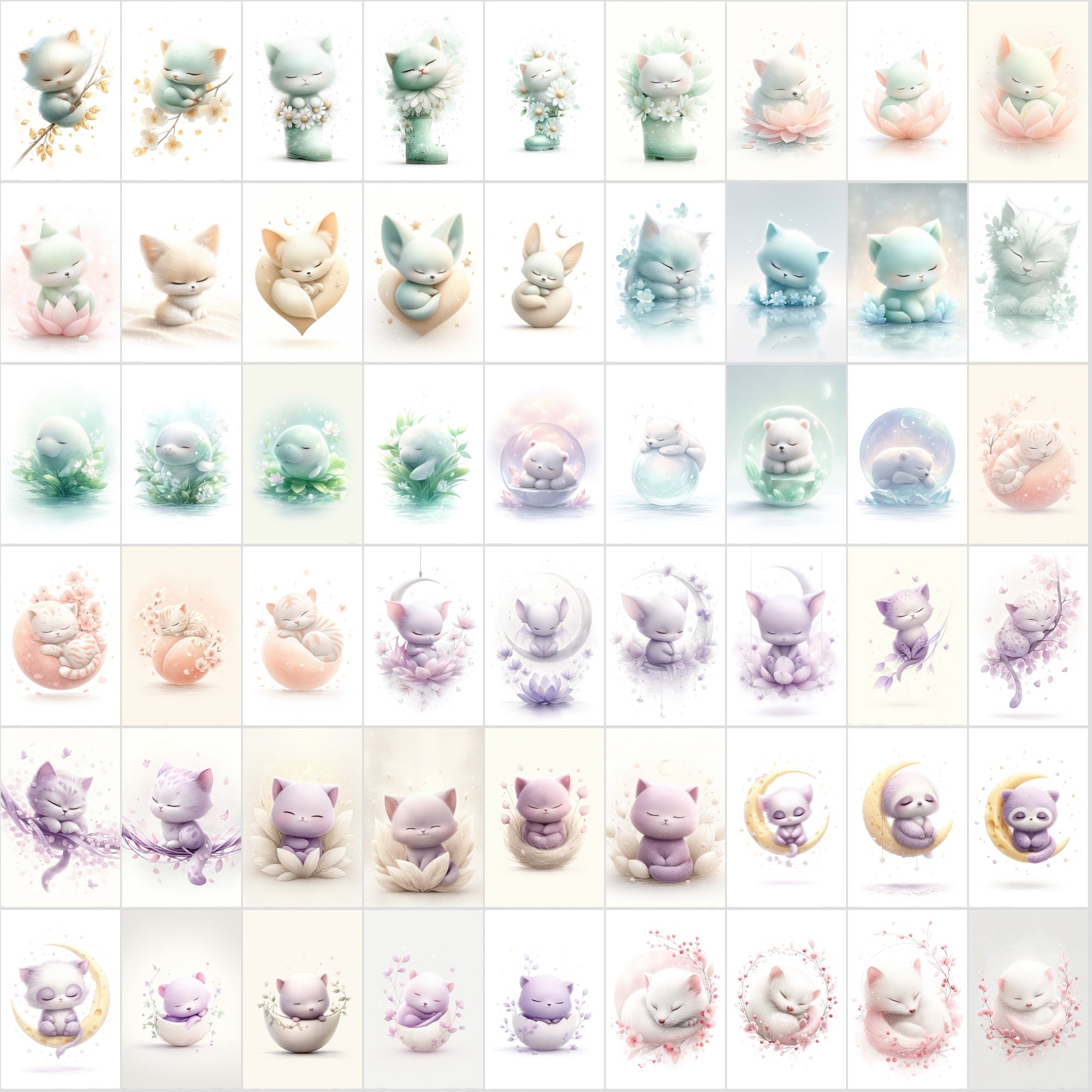 480 Watercolor Baby Animal Clipart, Dreamy Nursery Art Bundle, Pastel Illustrations, Commercial Use JPG