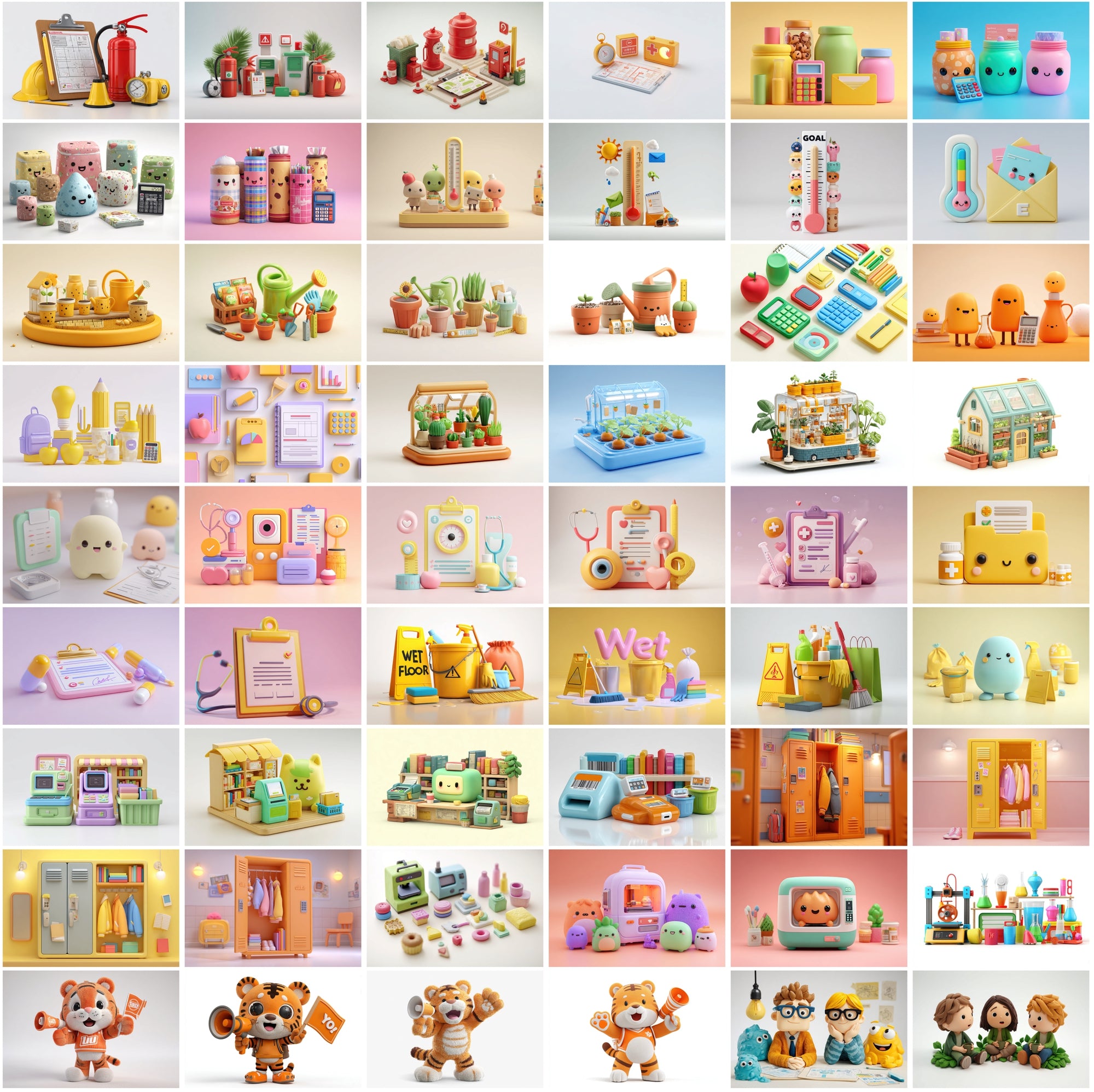 575 Clay Back-to-School Images • Pastel 3D Clipart