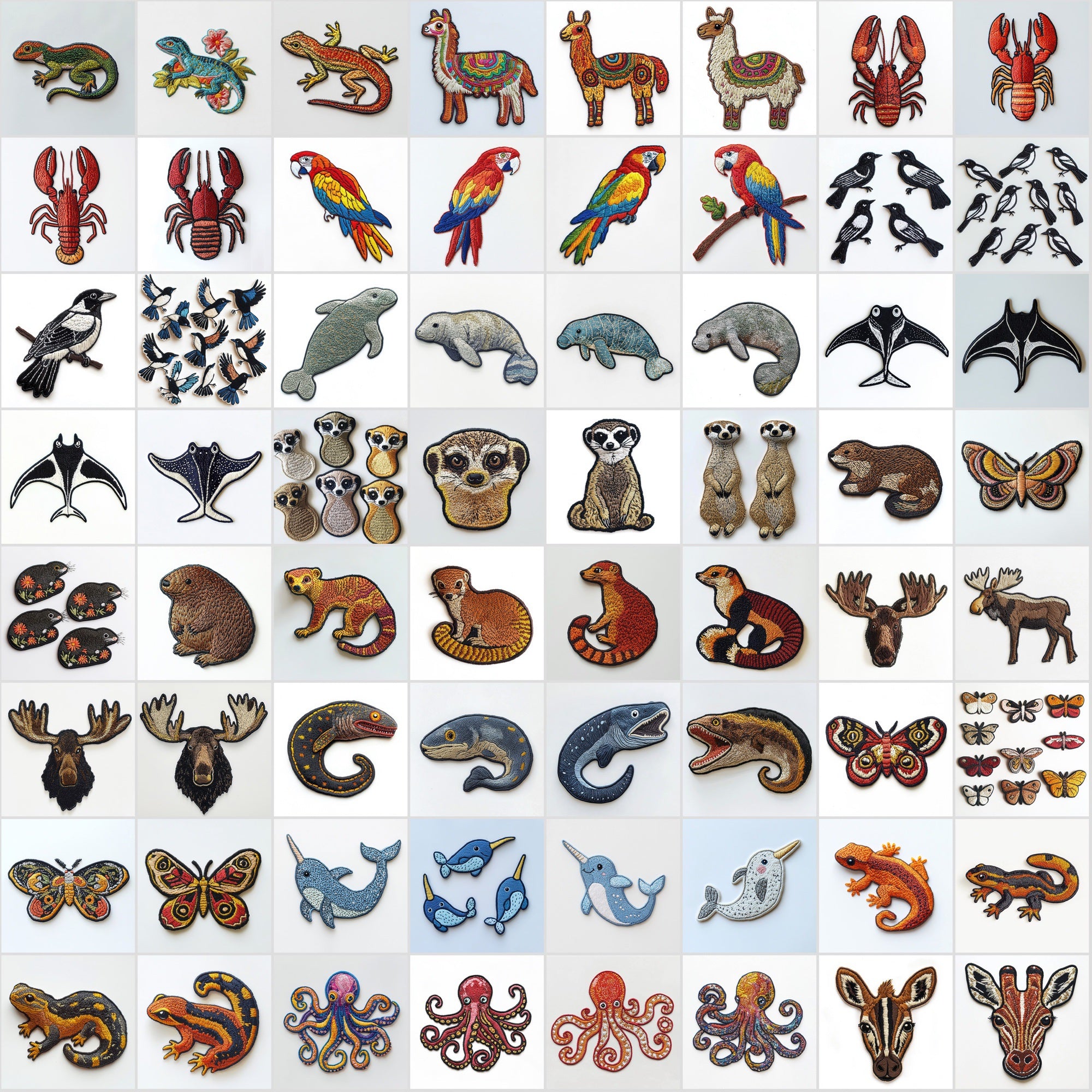 600 Transparent Animal Embroidery PNGs | Digital Appliqué Patch Cliparts