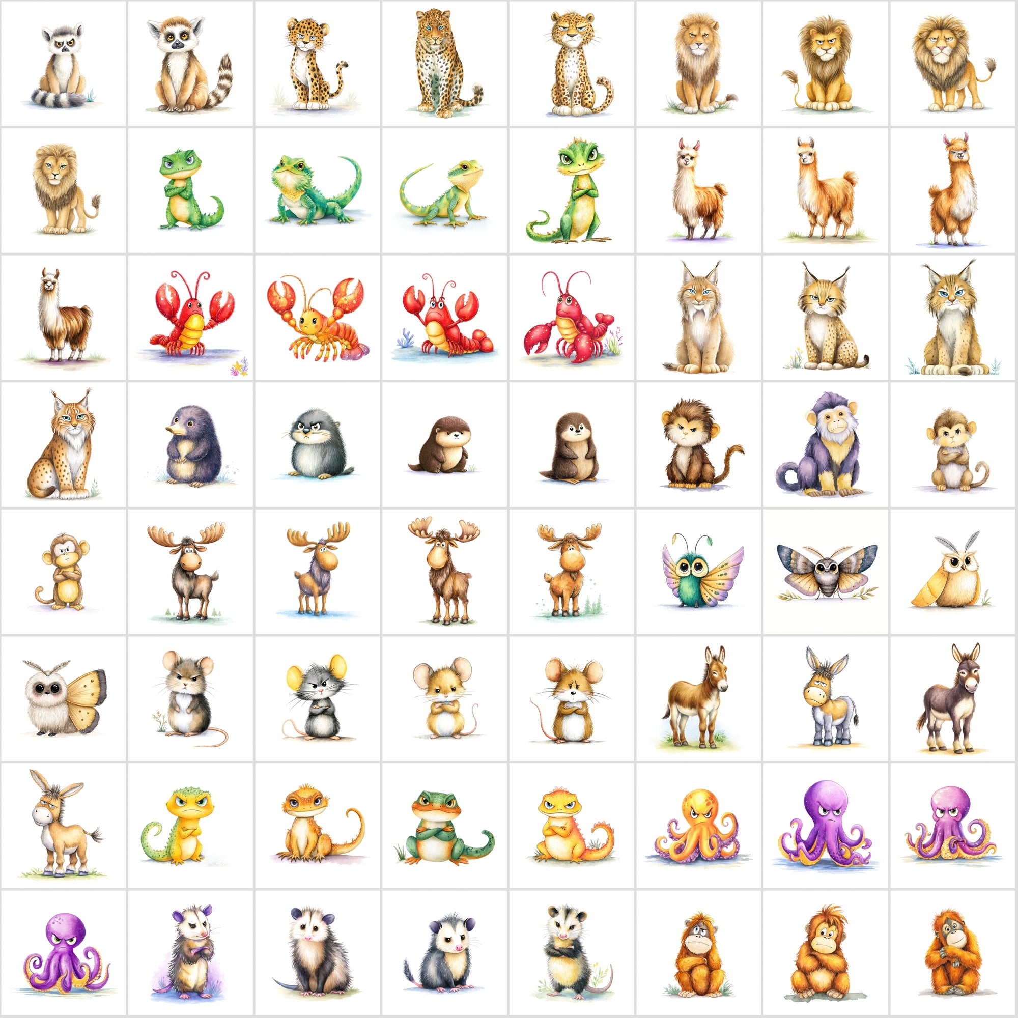 610 Grumpy Animal Illustrations