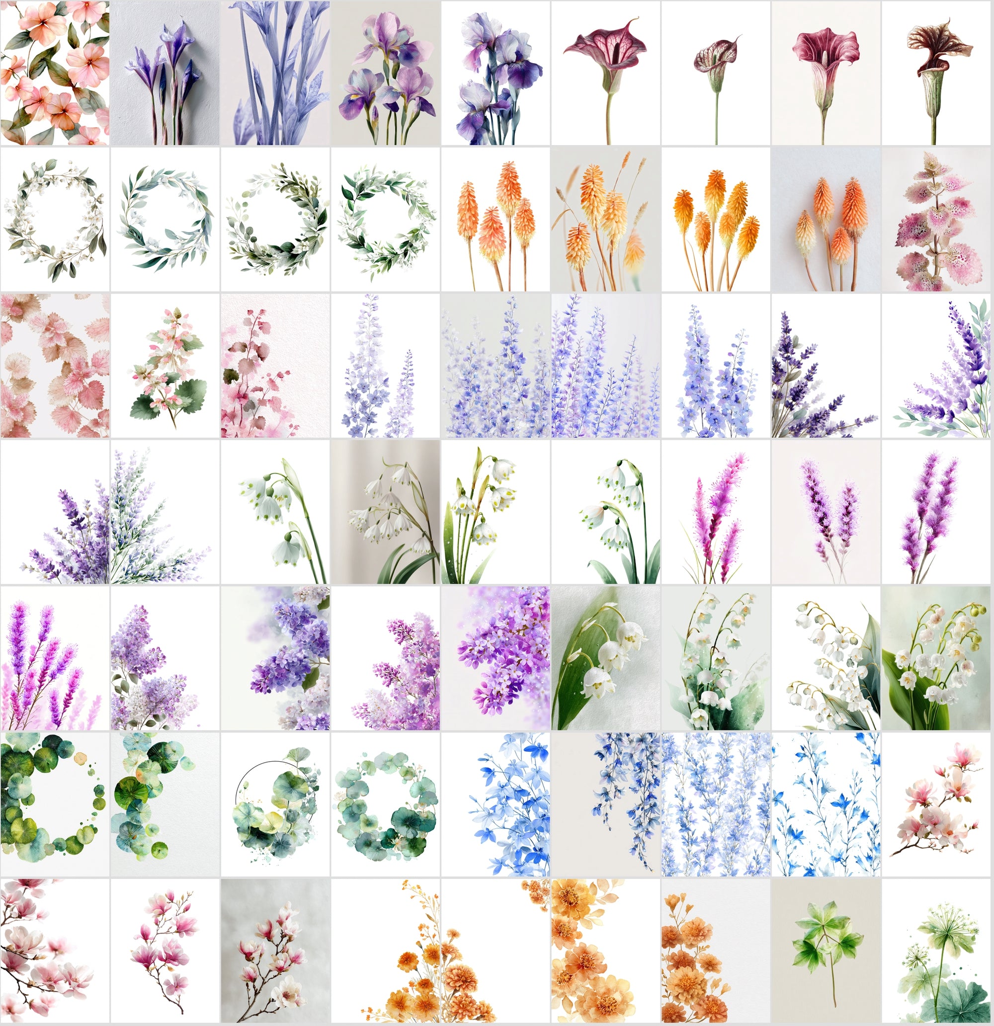 620 Watercolor Floral Images Bundle | Commercial Use Digital Clipart | High Resolution Botanical Graphics