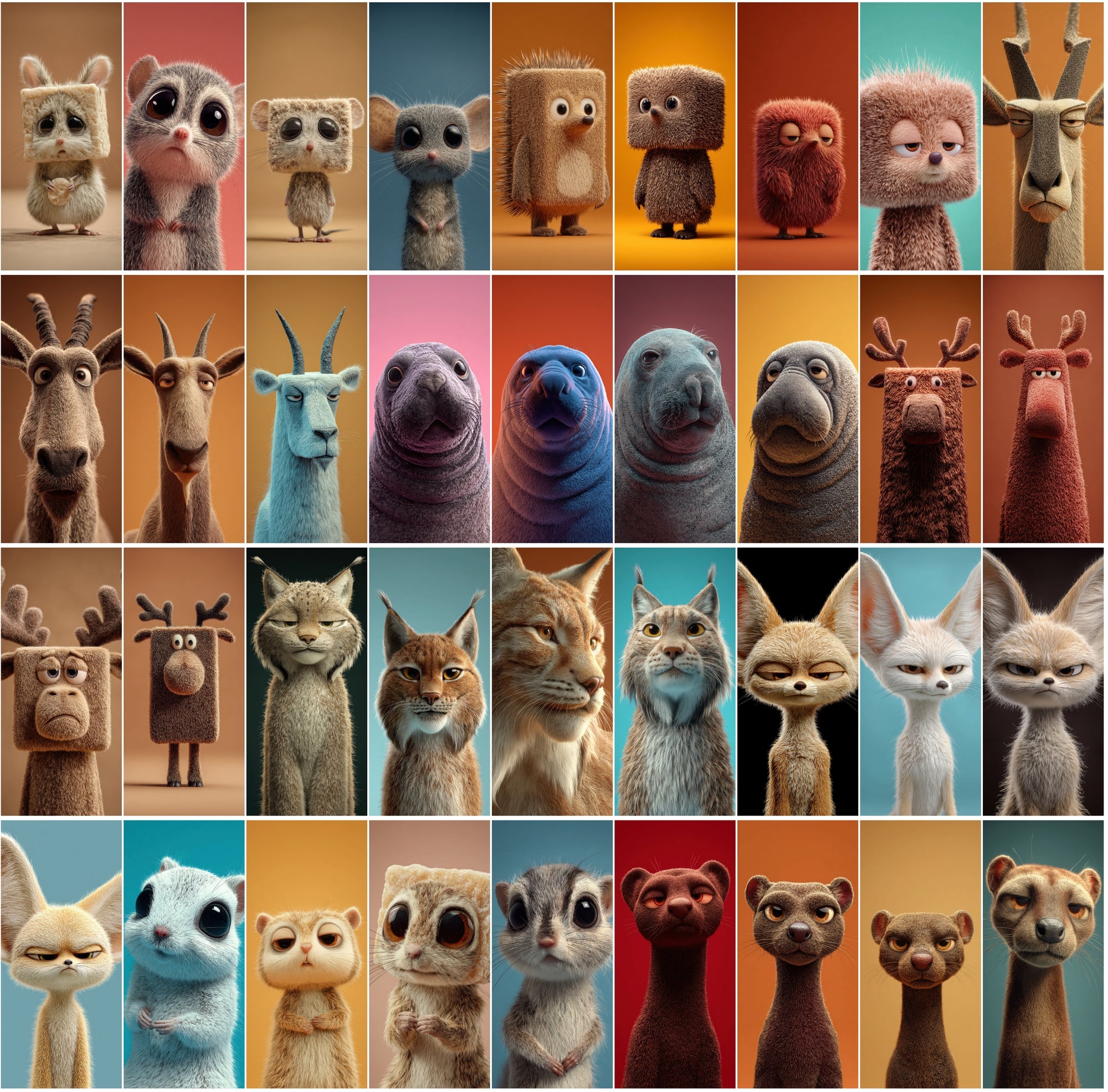 615 Tired Square-Headed Animals Clipart – 3D Cute Animal Bundle
