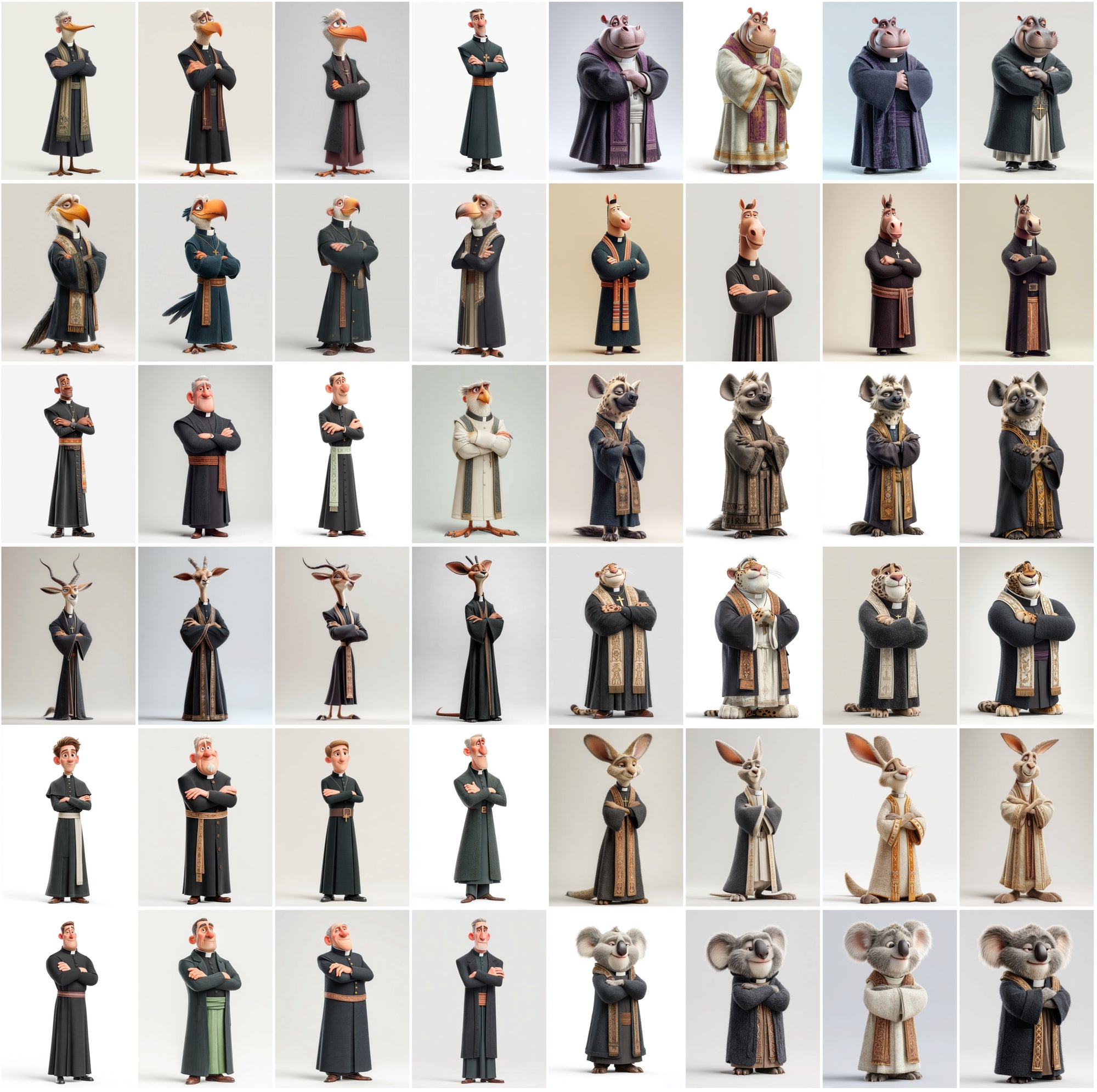 590 Cute Animal Priest Illustrations – High-Resolution JPGs with Commercial License