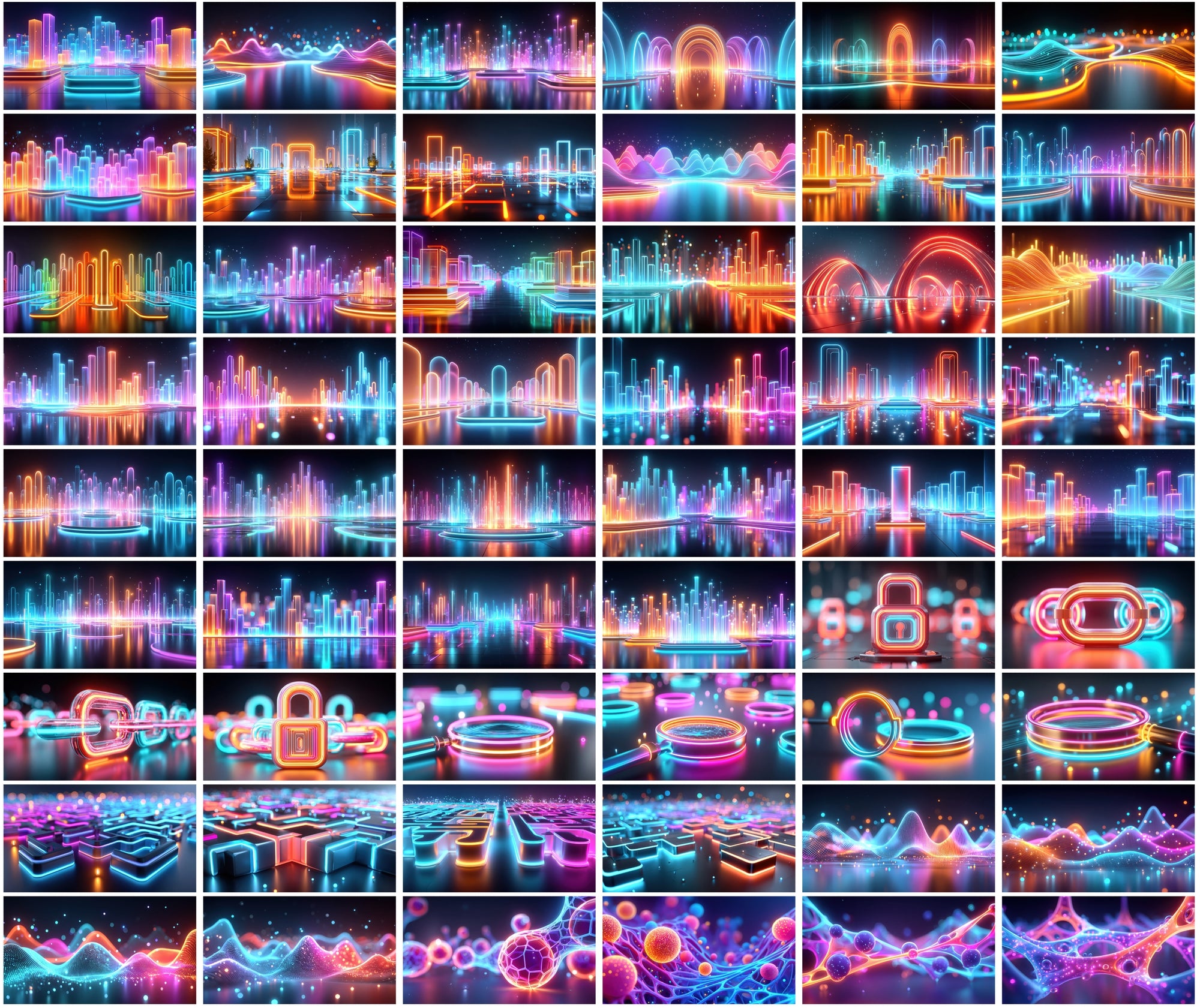 1140 Neon Abstract Backgrounds – 3D Futuristic Blue & Pink Light Renders | Vertical & Horizontal JPGs