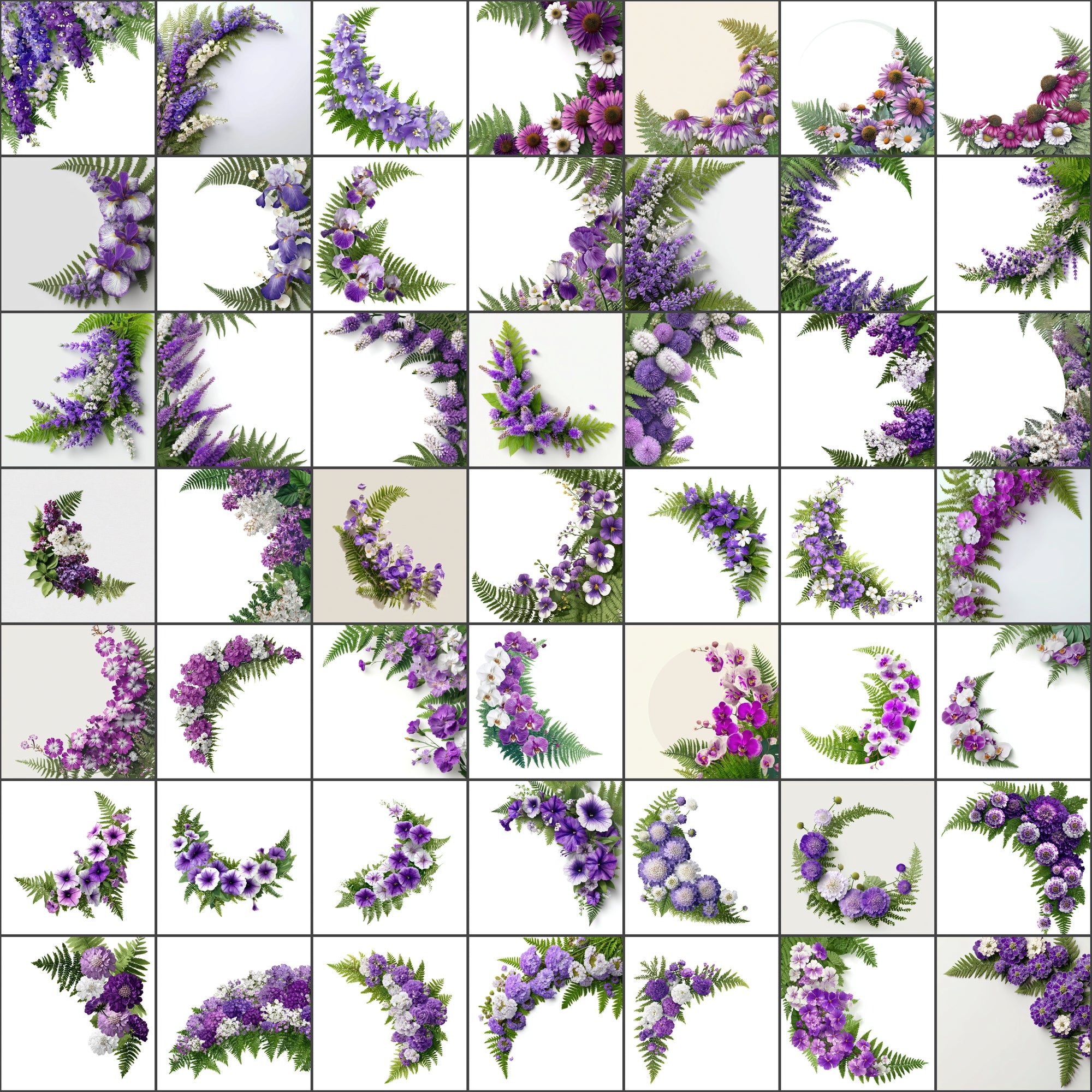 520 Floral Images Bundle | Flower Semicircle Arrangements with Ferns