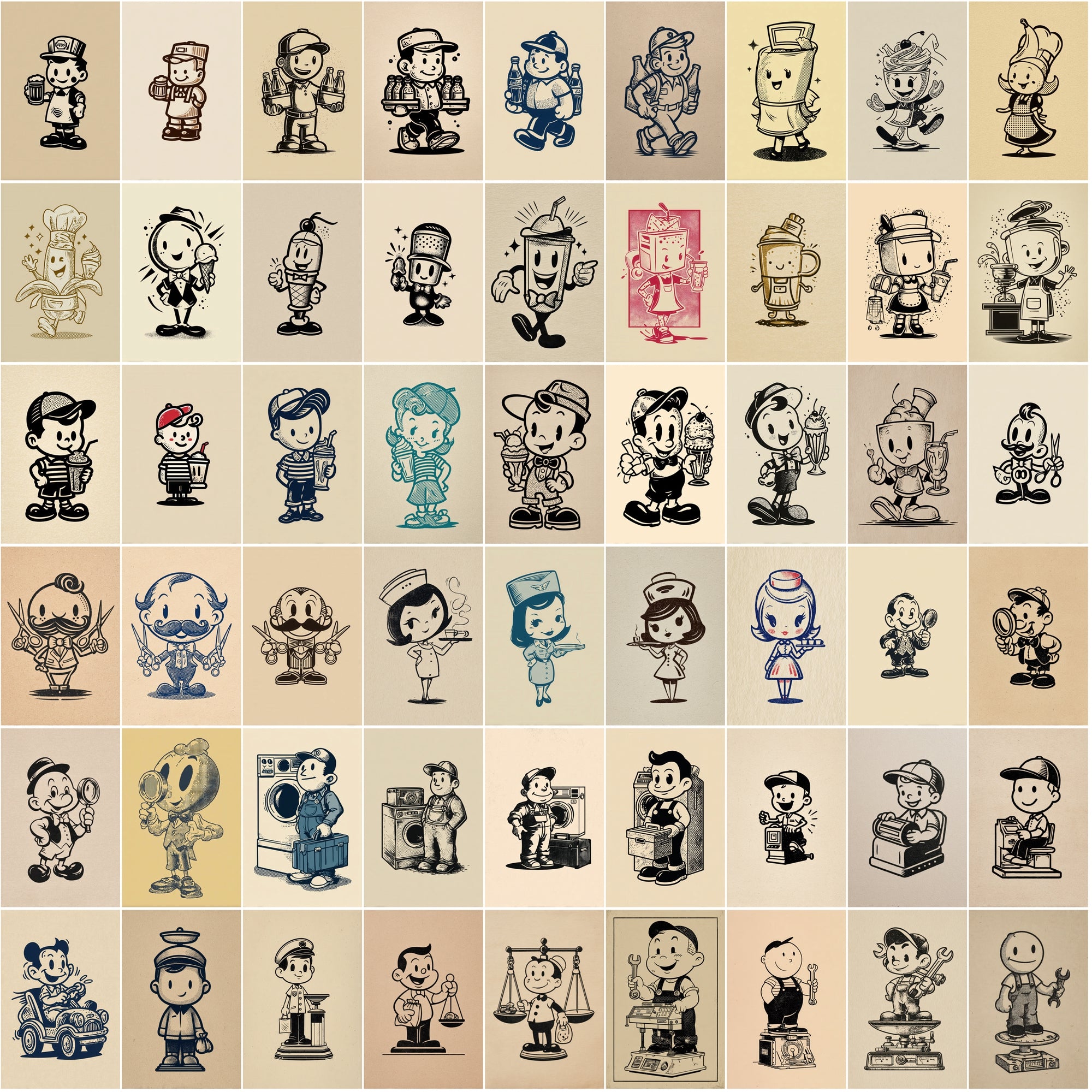 580 Retro Cartoon Mascots – Vintage 1950s-Inspired Clipart for T-Shirts & Crafts
