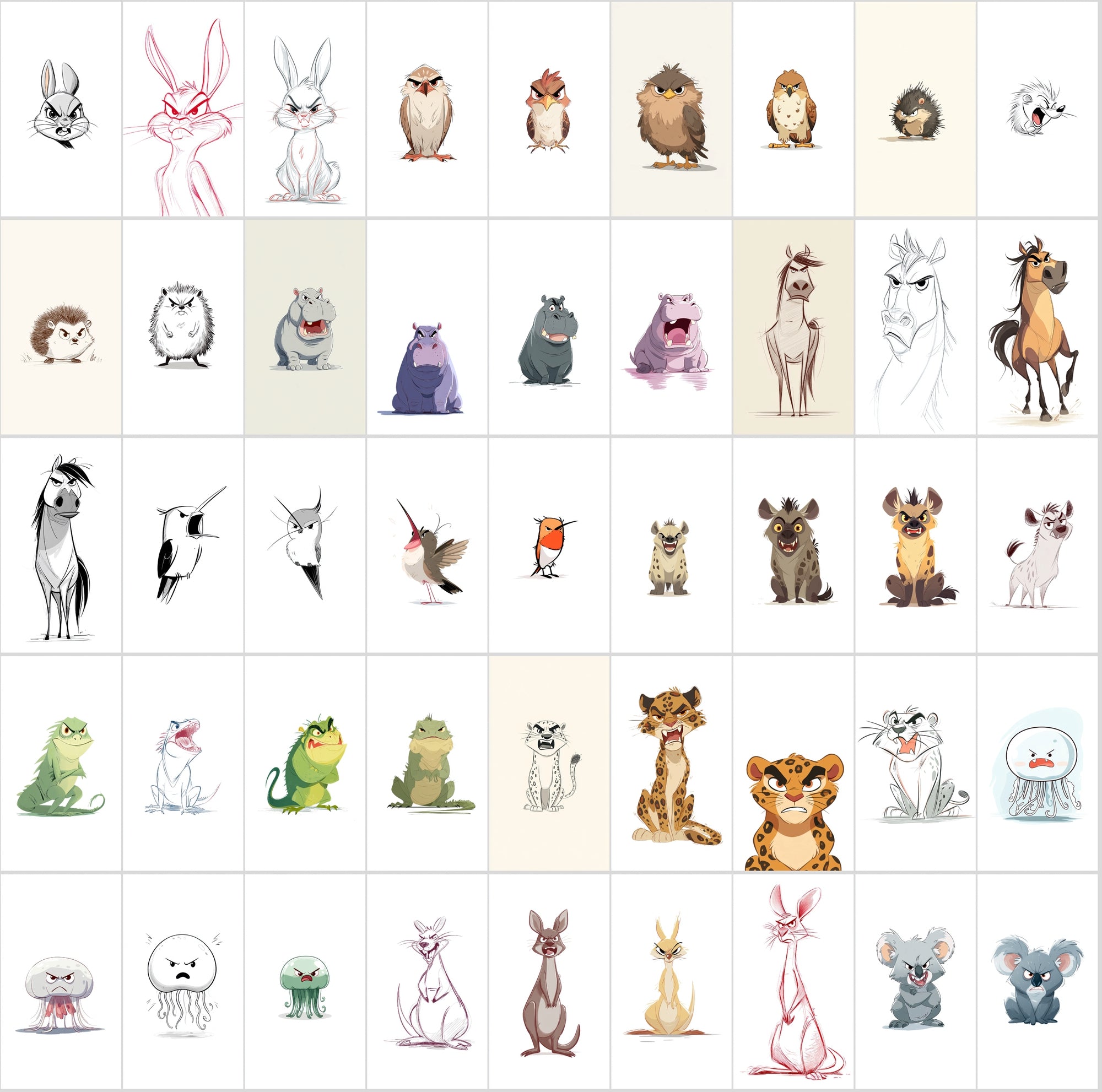 560 Angry Animal Cartoon Clipart Bundle – High-Resolution JPGs with Commercial Use