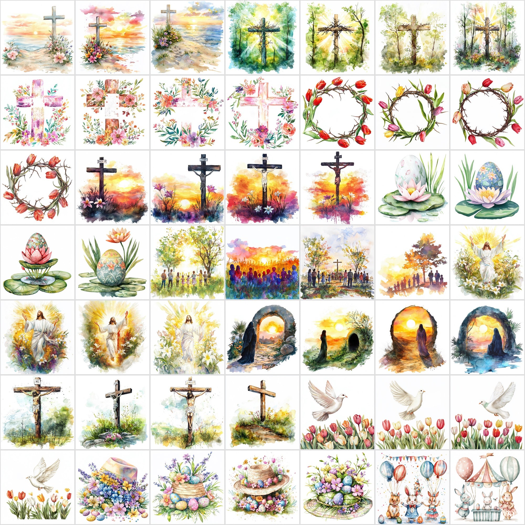 550 Watercolor Easter Clipart | Christian & Spring JPG Bundle