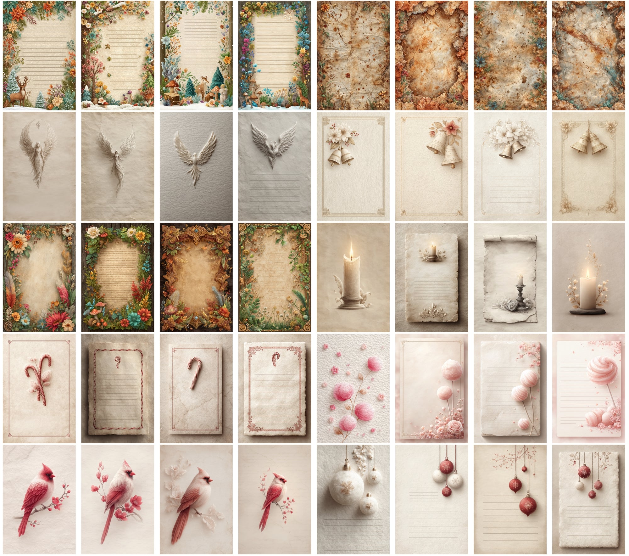 590 Vintage Christmas Parchment Pages | Lined Stationery, Antique Paper, JPG, Commercial Use