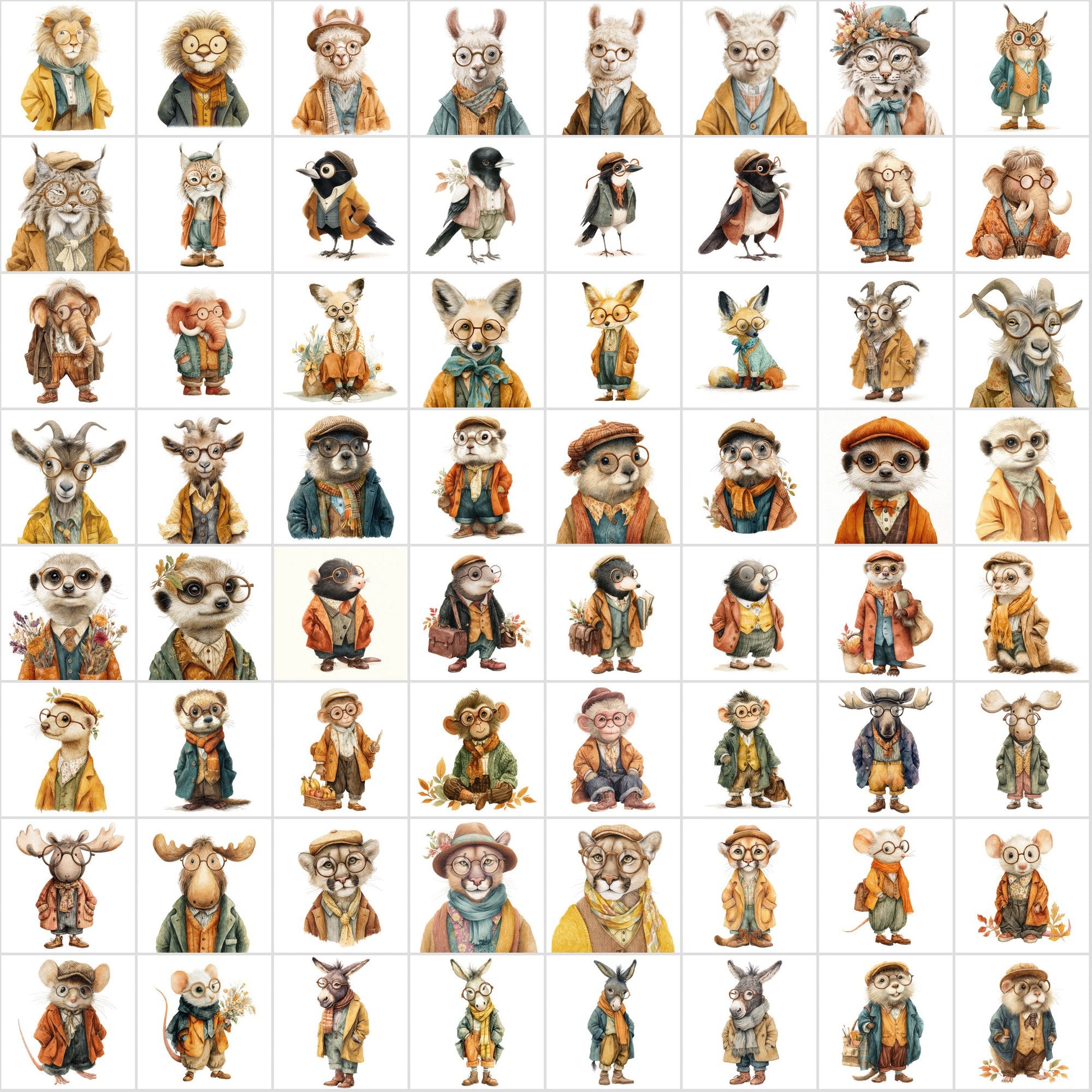 600 Adorable Watercolor Animal Illustrations – Vintage Fall Style