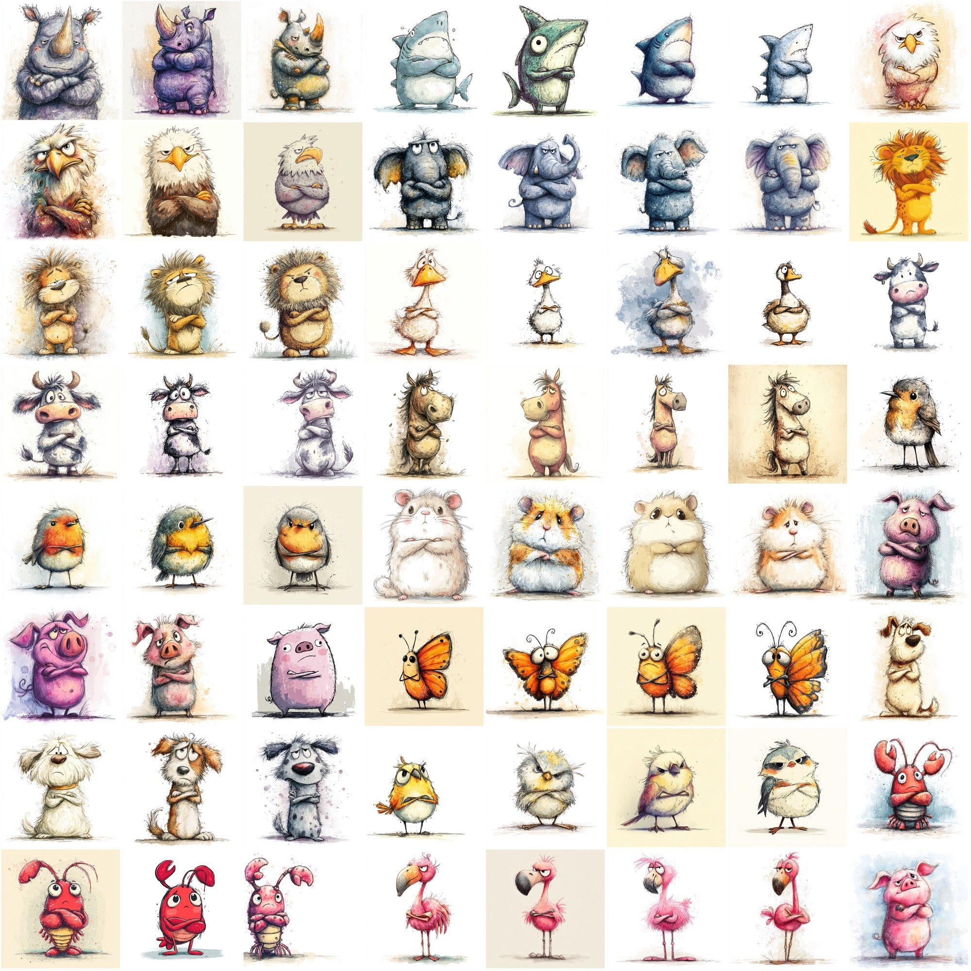600 Irritated & Angry Cartoon Animal Illustrations – Cute Adorable Characters