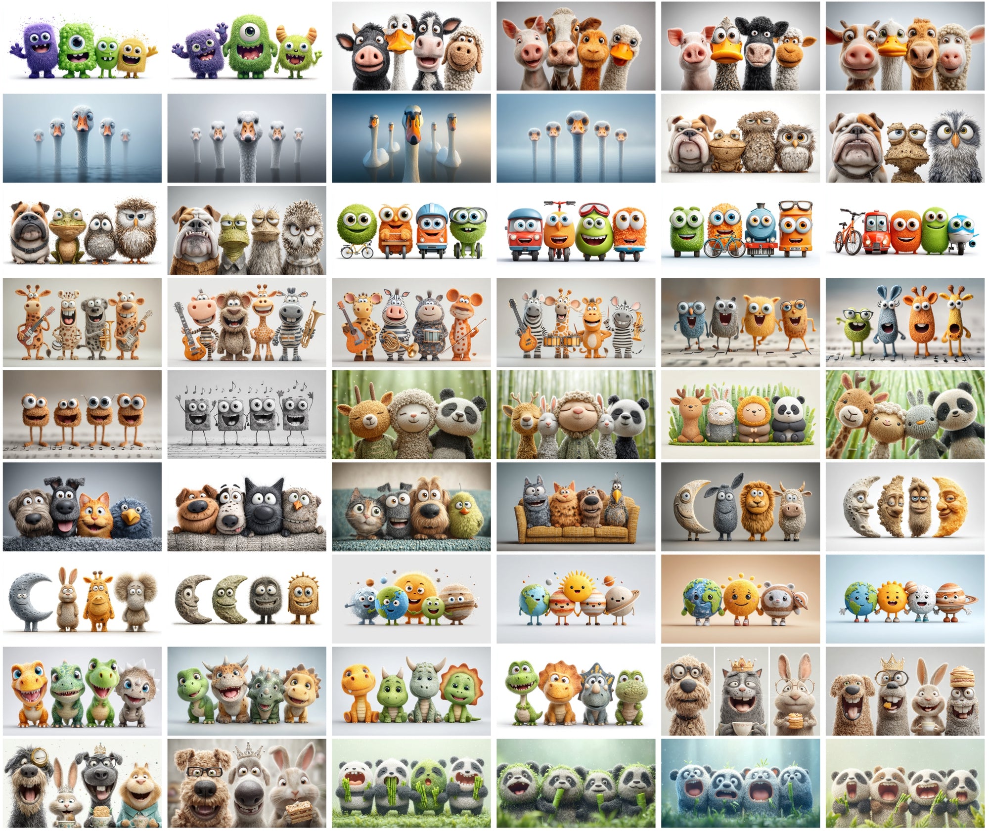 610 Funny Animal Friends Clipart – High-Resolution 3D Caricature JPGs with Commercial License