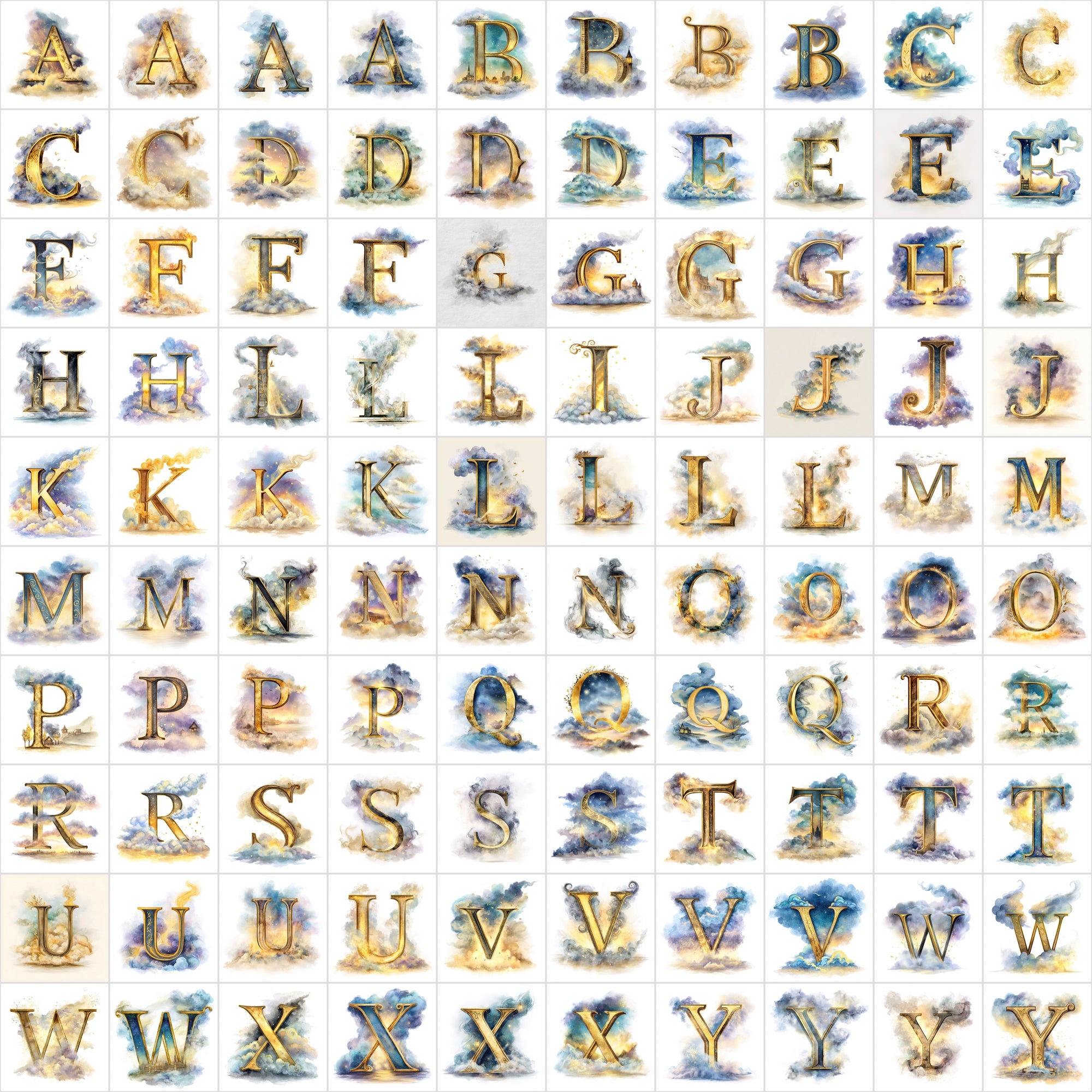 1040 Watercolor Floral Letters – Nature-Inspired Alphabet Clipart