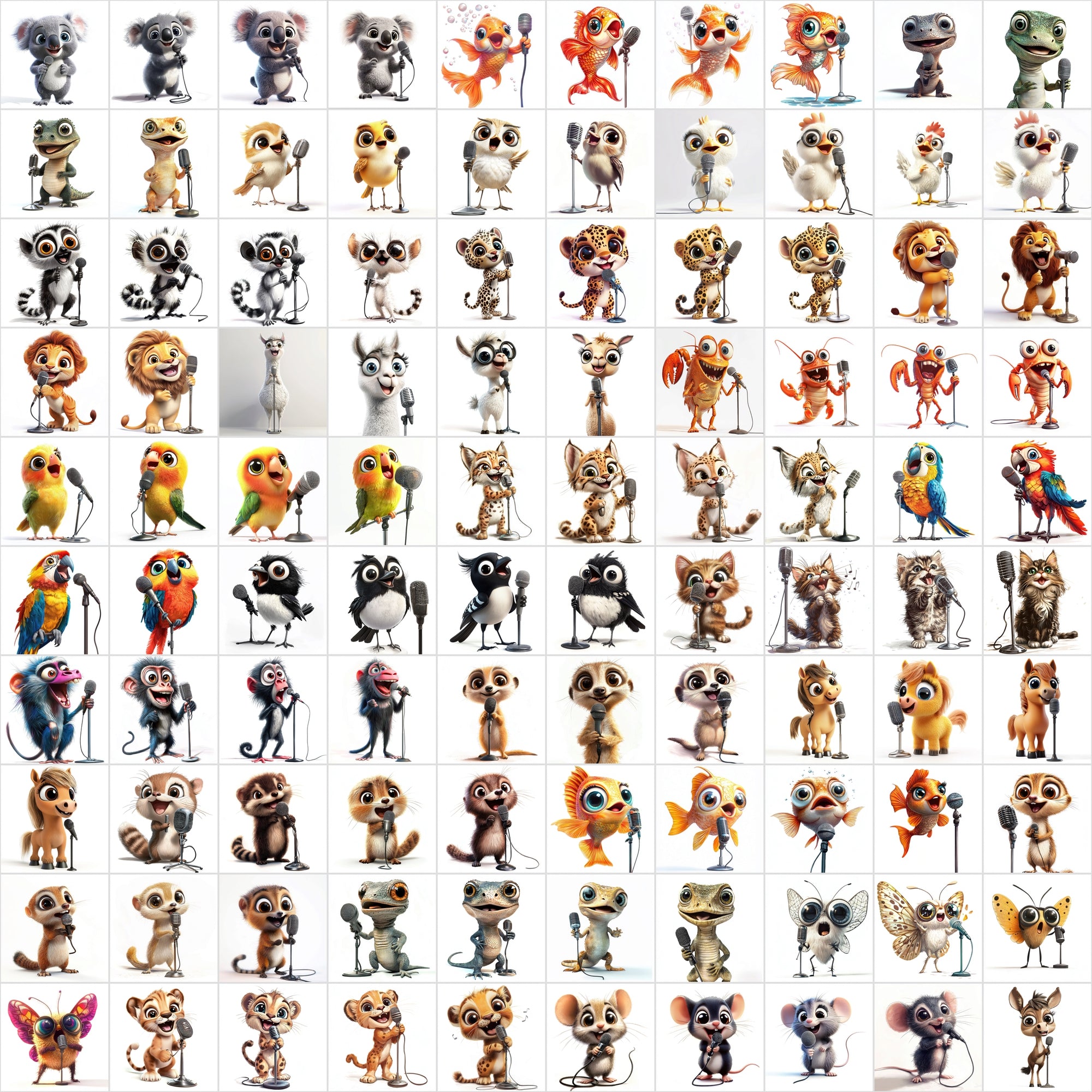 1000 High-Resolution Animal Images Holding Microphones – Commercial License Included!