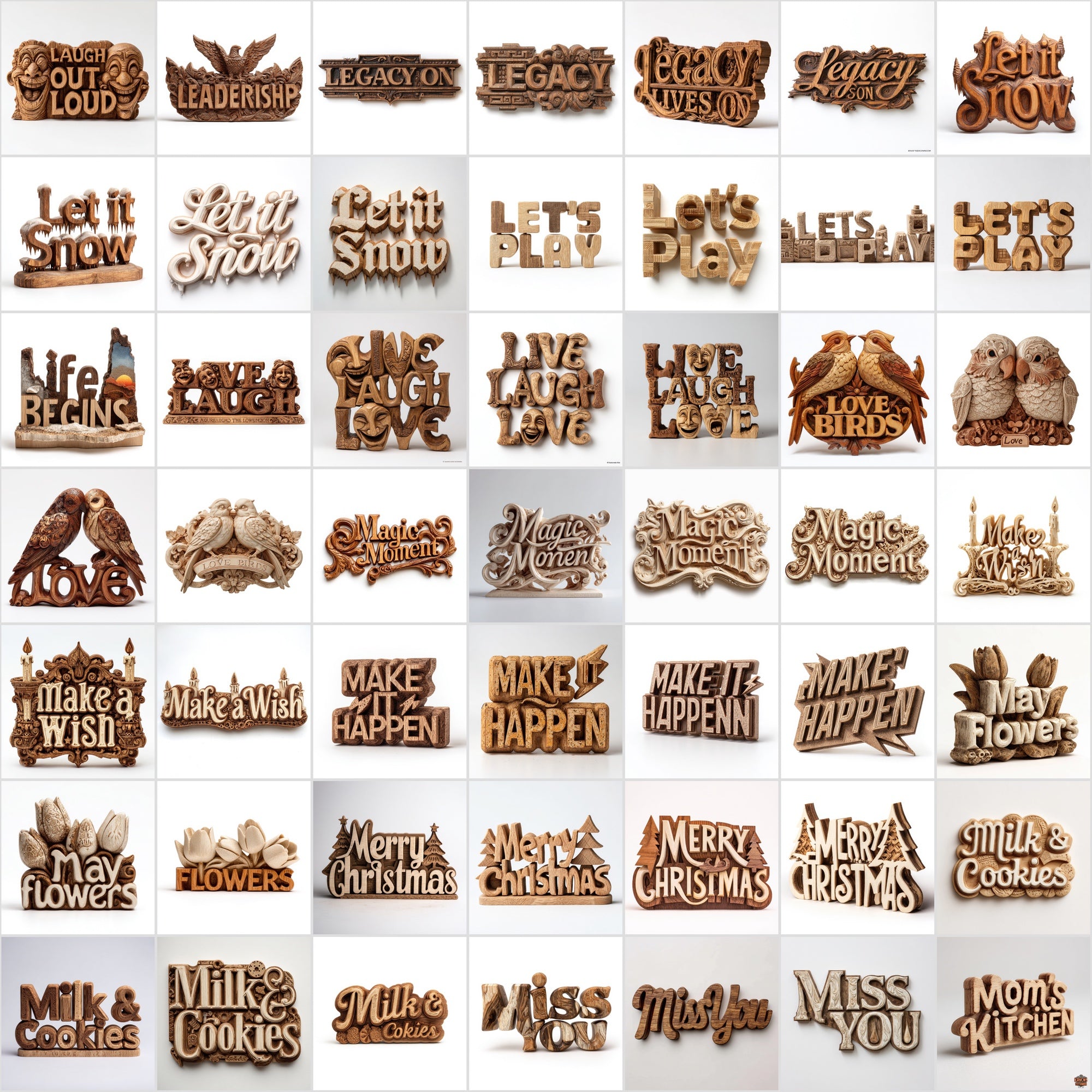 485 Wood Carved Word Art Images