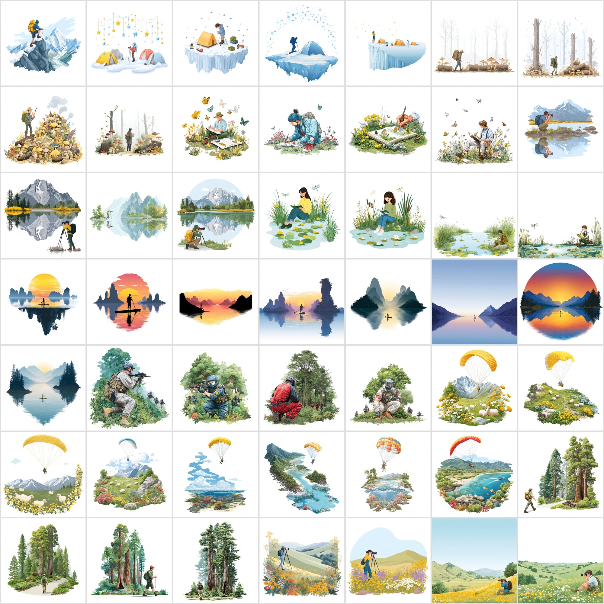 485 Outdoor Adventure Illustrations Bundle | Nature Scenes Digital Art Collection