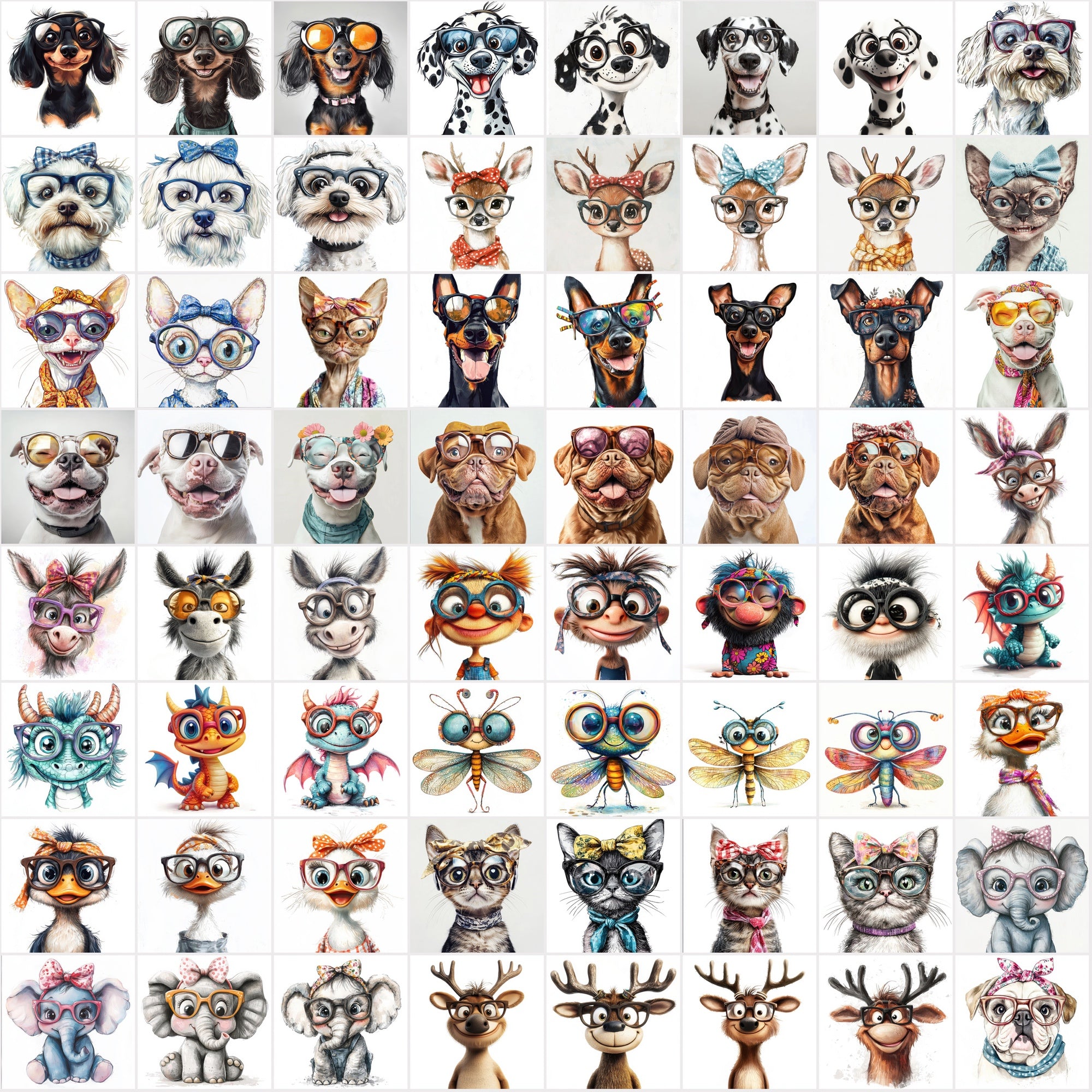 960 Funny Animal Portraits with Eyeglasses & Scarfs