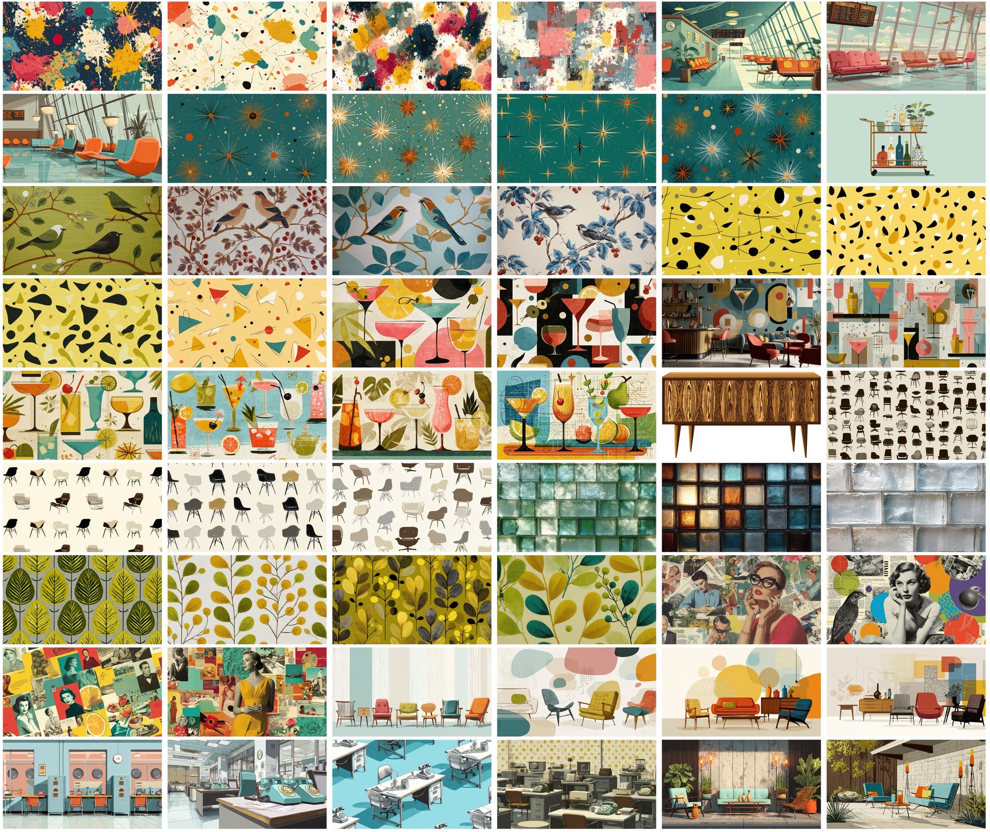550 Retro Backgrounds Bundle | Vintage Mid-Century & Groovy 70s Patterns