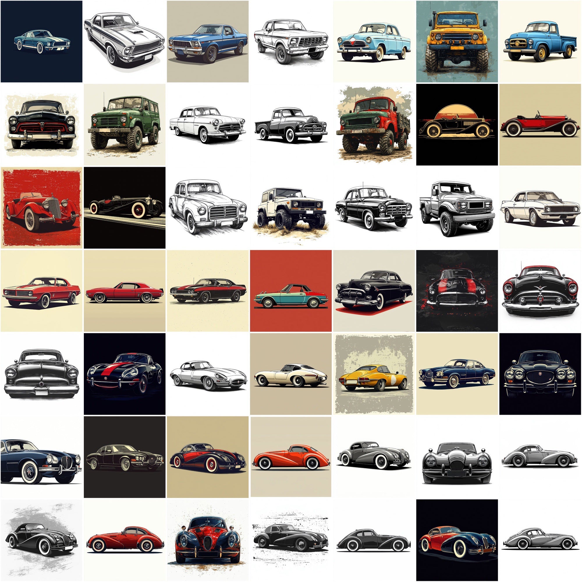 530 Classic Car Illustration Images β High-Res Retro Style JPGs with Commercial License