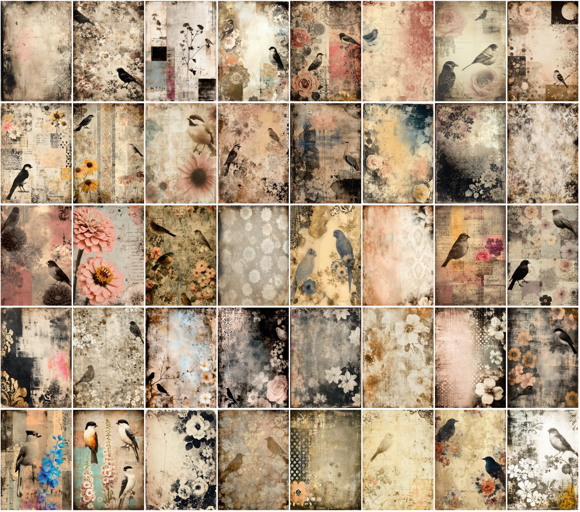 580 Vintage Backgrounds – Elegant Floral & Bird Patterns
